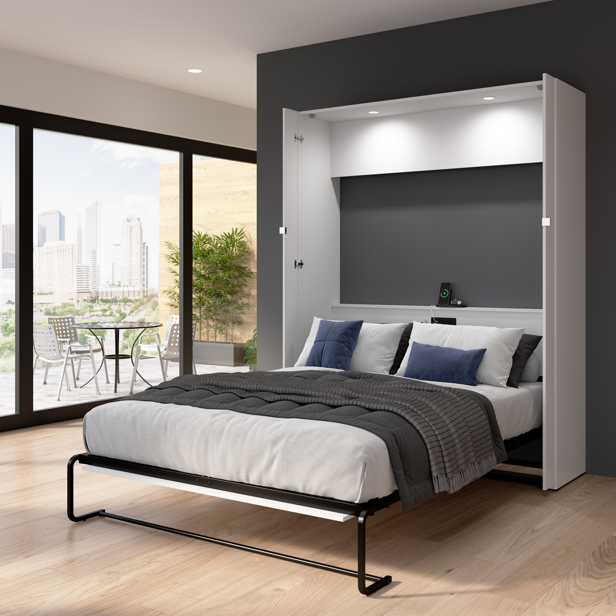 Bestar Avalon – Grand lit escamotable, blanc lustré