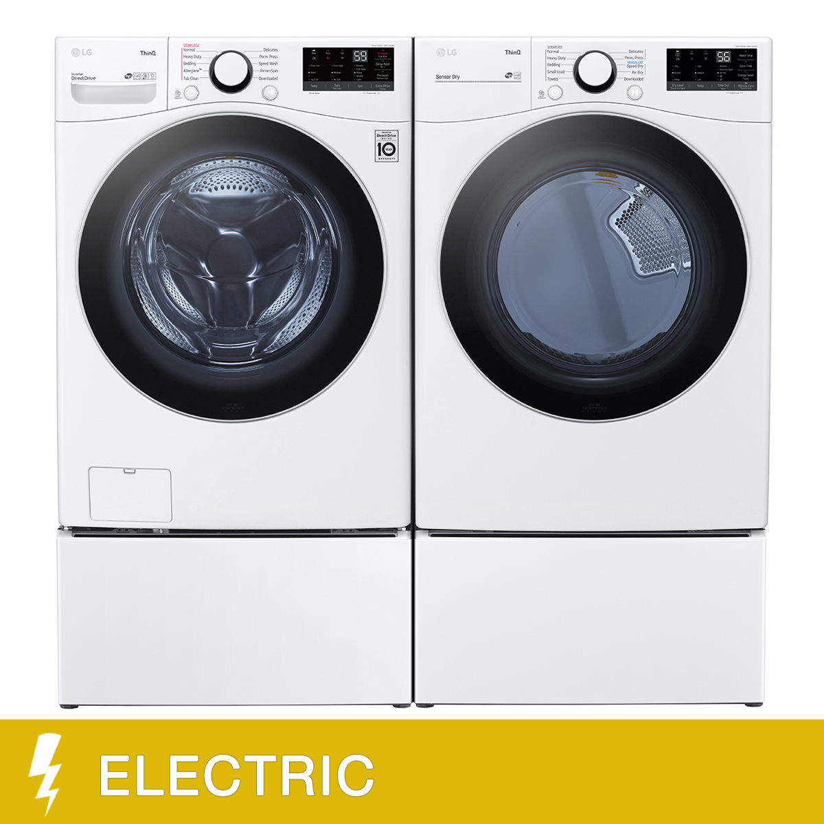 LG Laundry Bundle 5.2 cu ft. Front Load Washer and 7.4 cu ft. Electric Dryer and 1.0 cu ft. SideKick Pedestal and Storage Pedestal