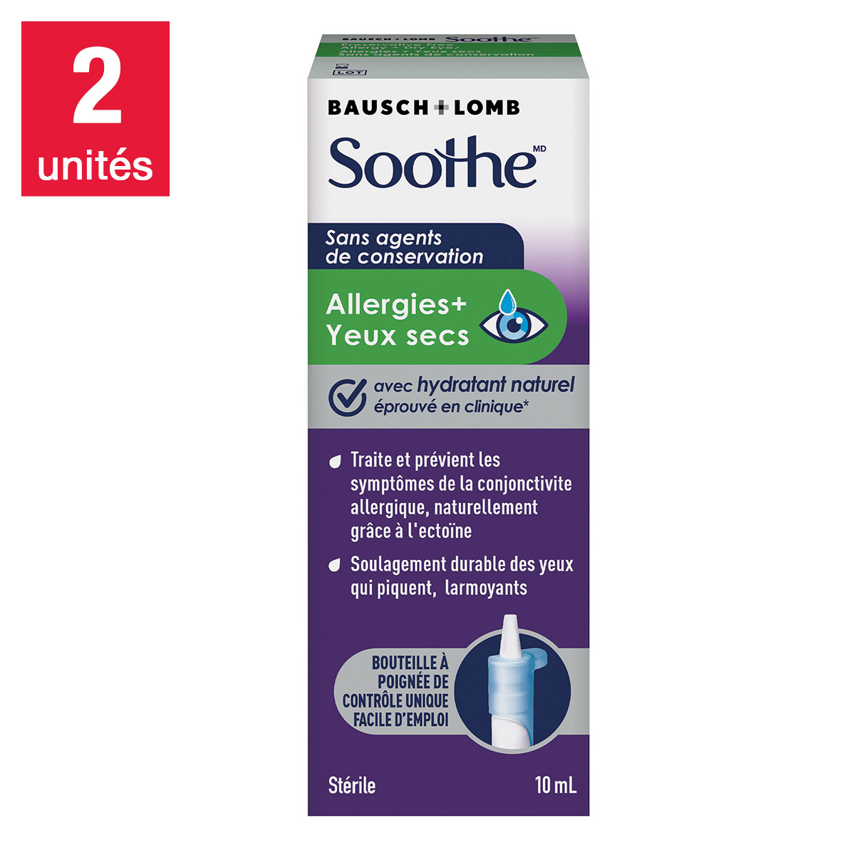 Soothe- Gouttes oculaires pour Allergies + Yeux Sec,  2 x 10 ml