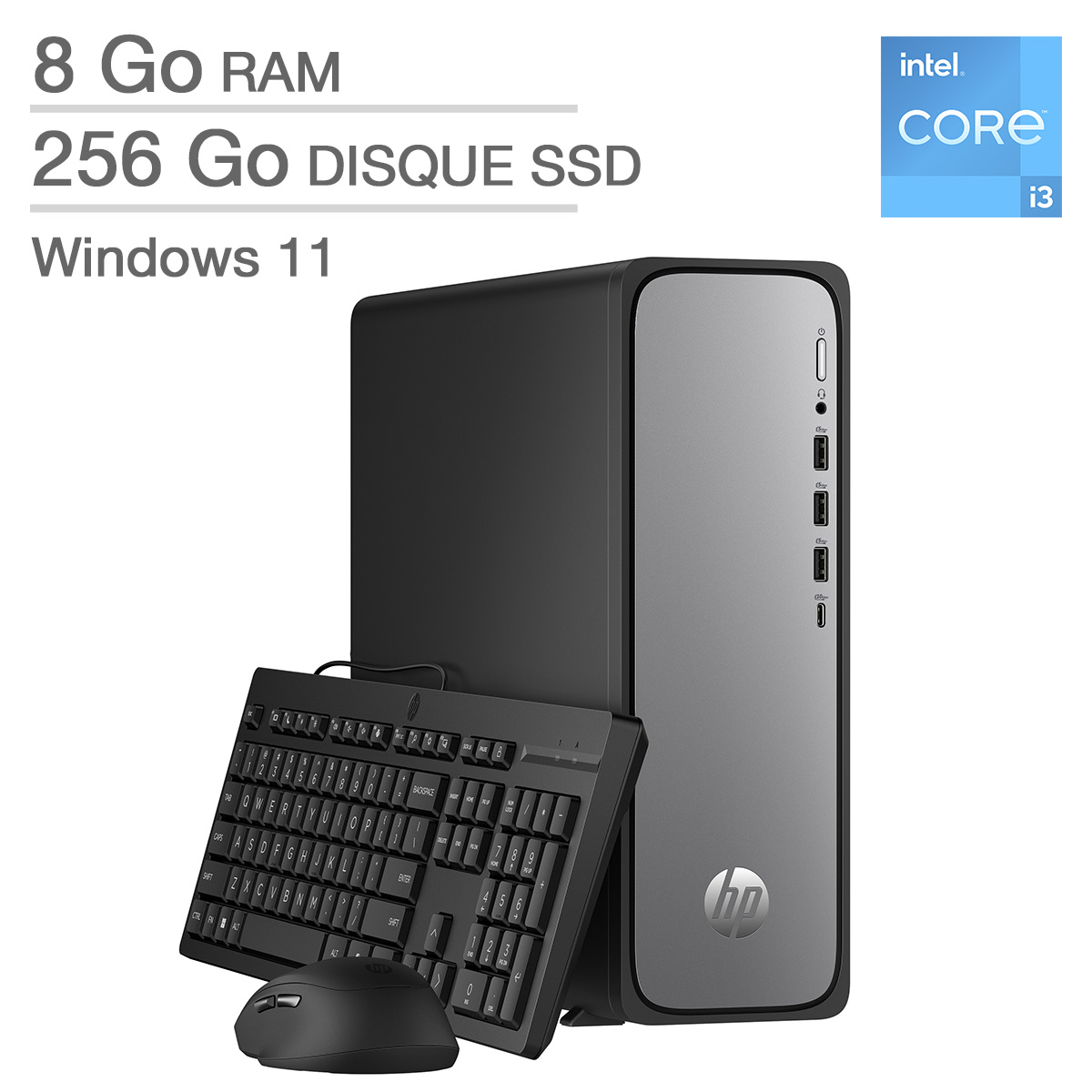HP OmniDesk Slim - Ordinateur de bureau, Intel Core i3-13100– 8 Go RAM, 256 Go SSD
