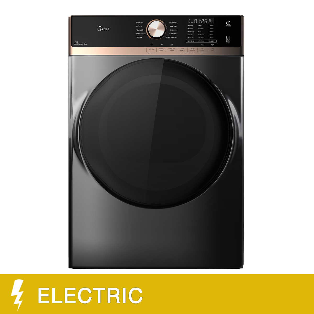 Midea 8.0 cu ft. Metallic Grey Electric Dryer with Steam Care and Stacking Kit