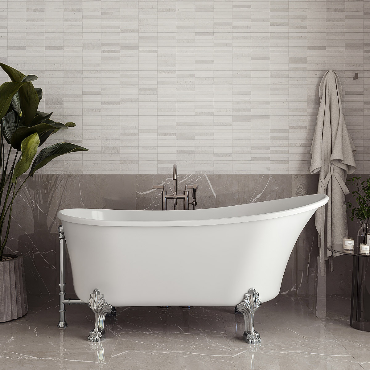 Baignoire avec un plateau de baignoire extensible en bambou