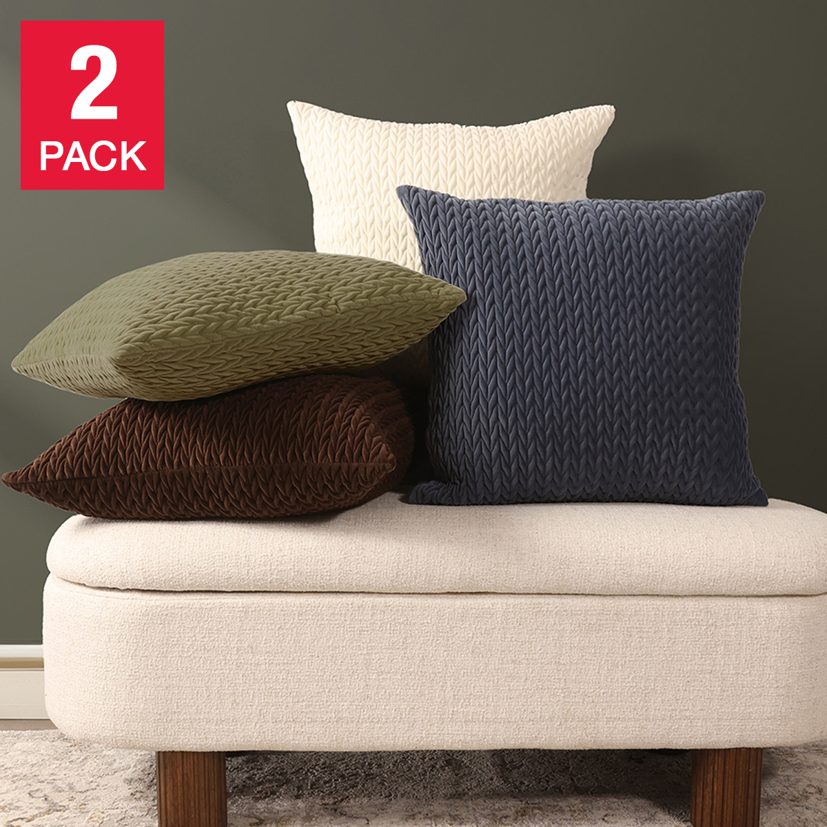 Home Retreat - Quilted Velvet Decorative Cushion Cover Only, 2-pack 