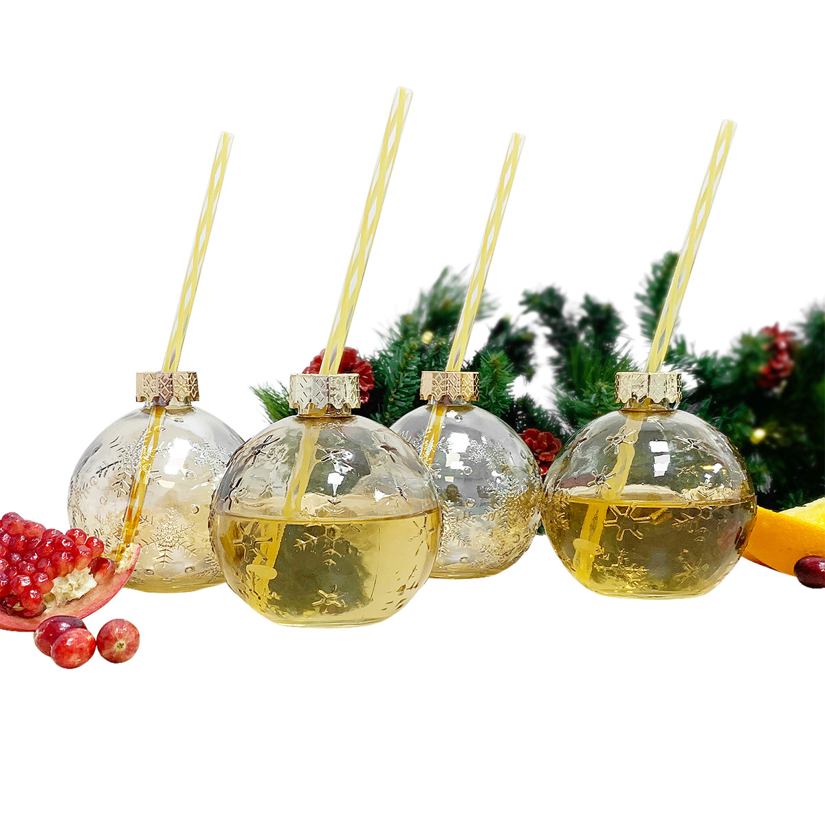 Holiday Cheer Cocktail Glasses with Straws, 8-pack