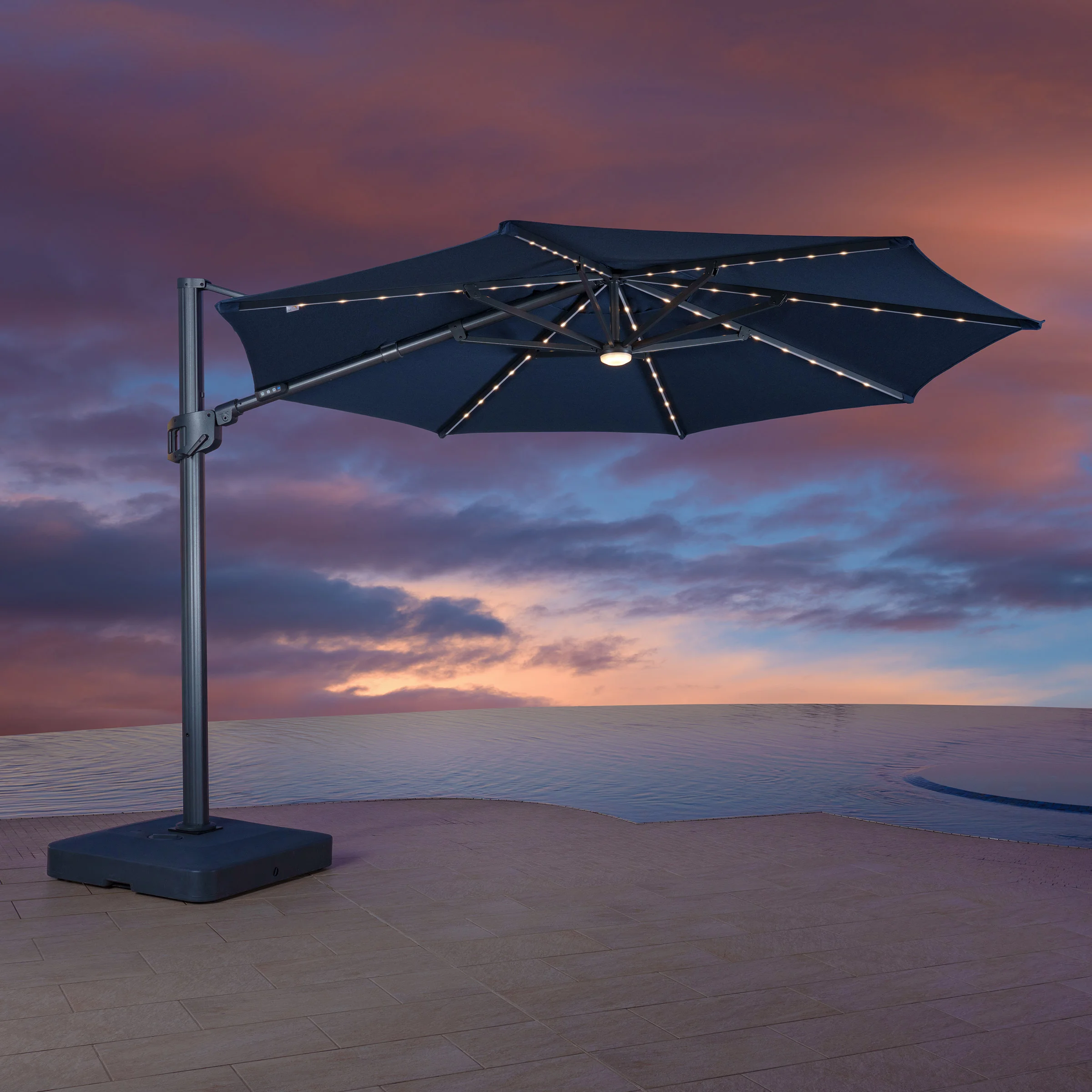 SunVilla 11' Color Changing LED Cantilever Umbrella with Rolling Base | Costco SunVilla 11' Color Changing LED Cantilever Umbrella with Rolling Base | Costco