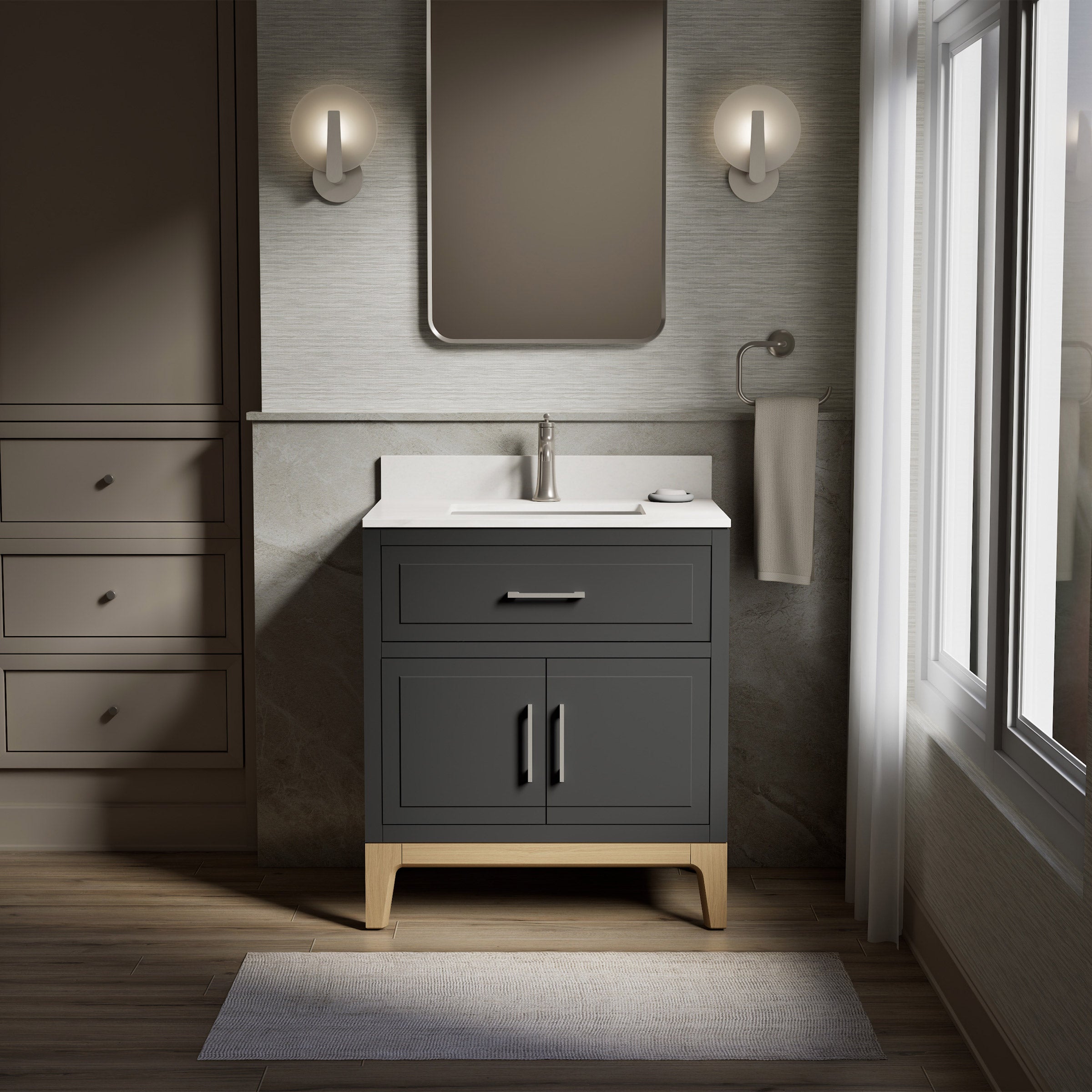 Tio Bathroom Vanity Cabinet with Sink and Quartz Top in Gray