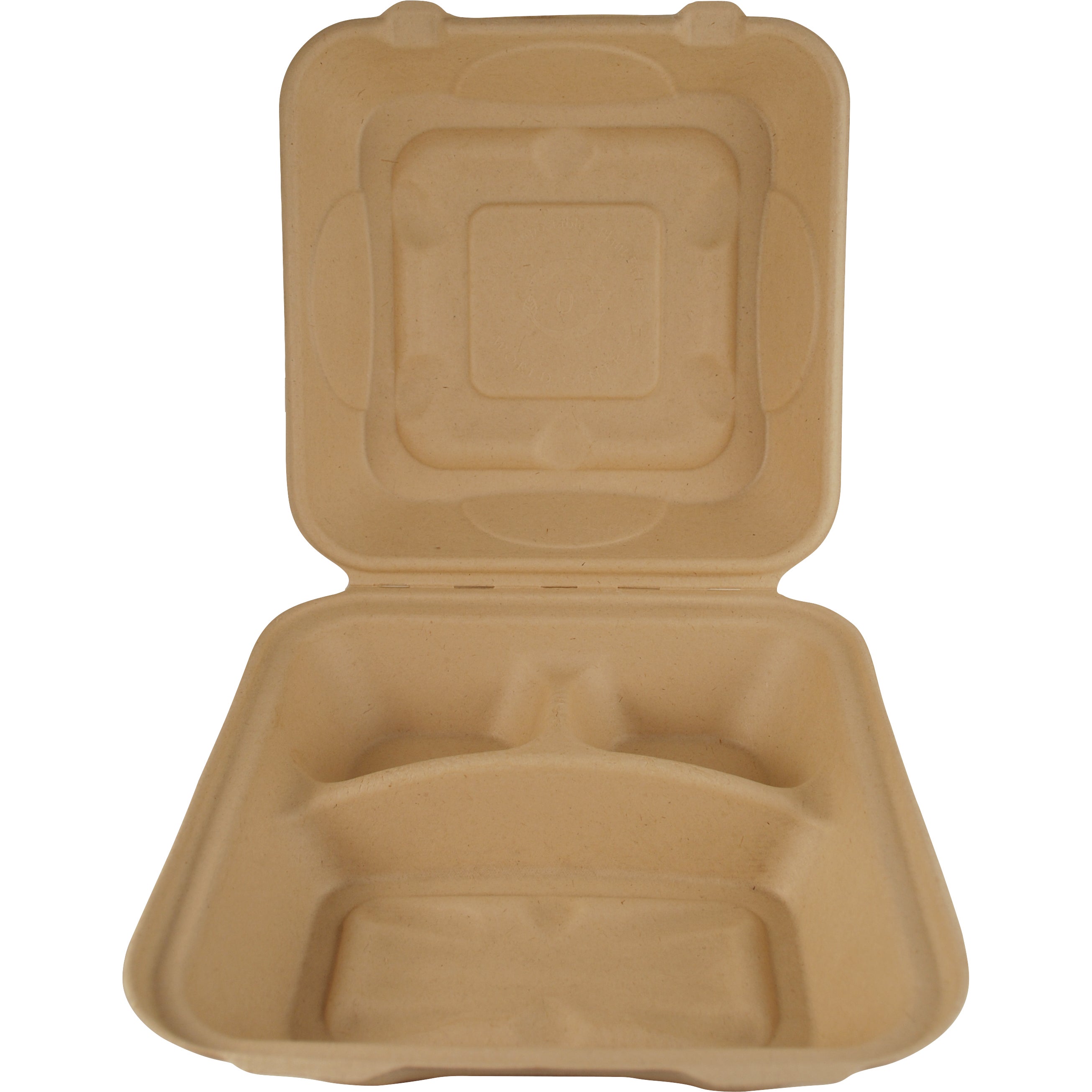 **World Centric** 3-Compartment Trays, Compostable, 9" x 9", Kraft, 100 ct