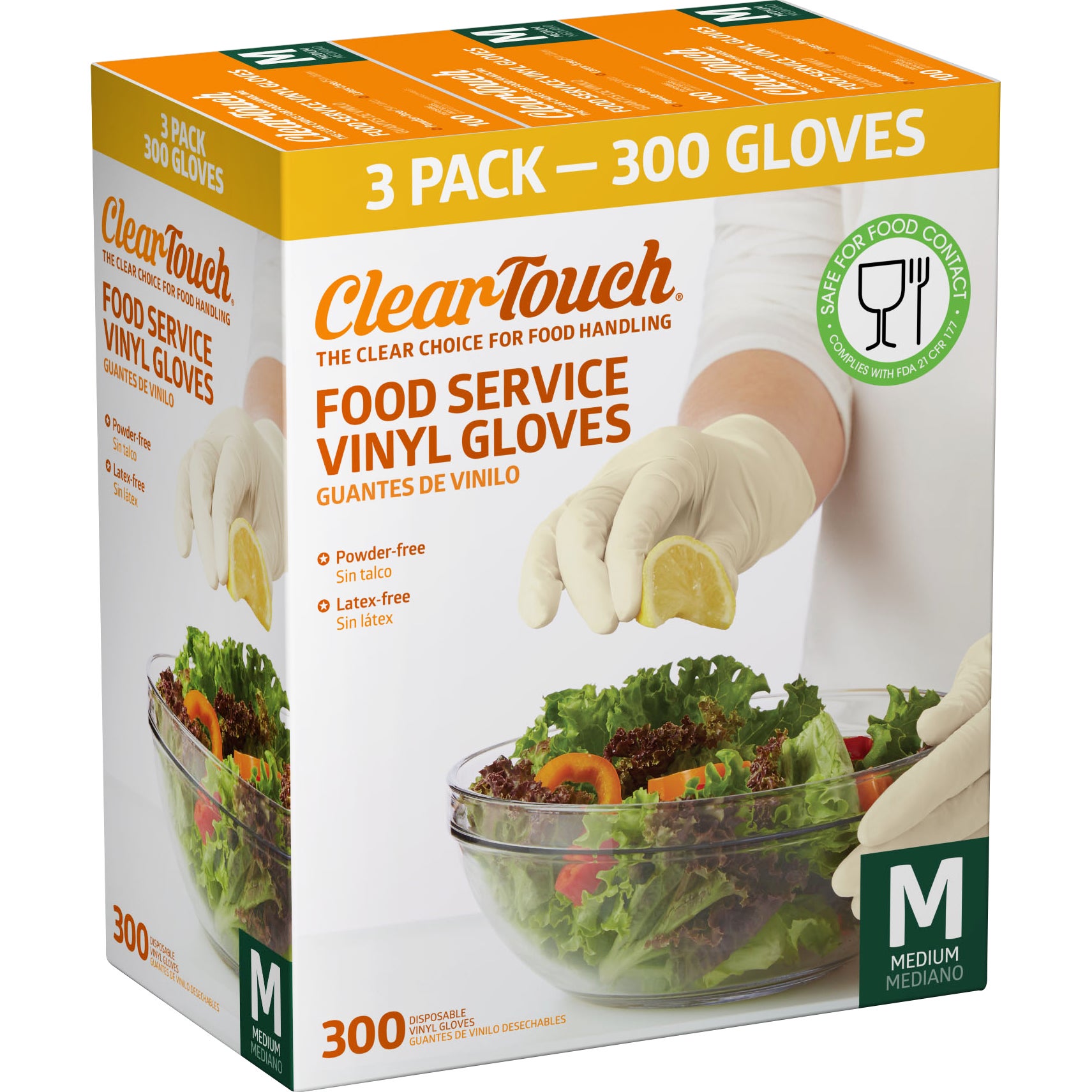 **Clear-Touch** Vinyl Gloves, Food Service, Medium **AND/OR**, Large, 300 ct