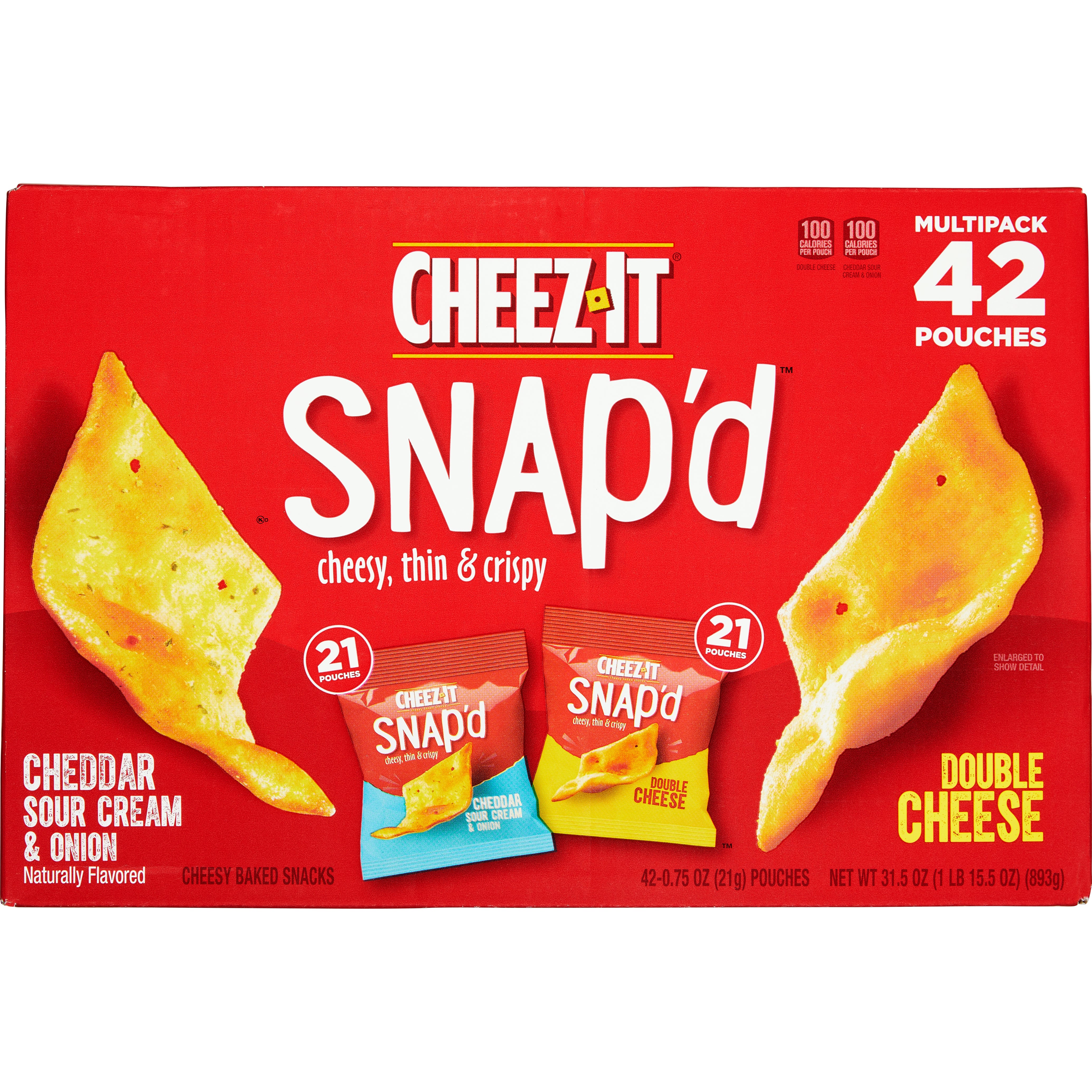 **Cheez-It** Snap'd Cheesy Baked Snacks, Variety, 0.75 oz, 42 ct