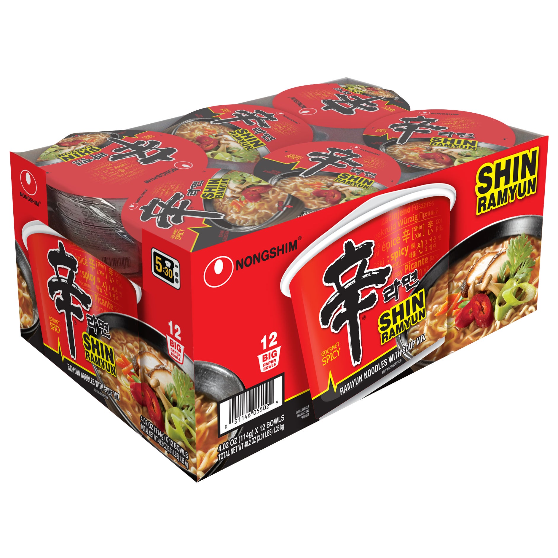 **Nongshim** Shin Ramyun Noodle Soup, Gourmet Spicy, 4.2 oz, 12 ct