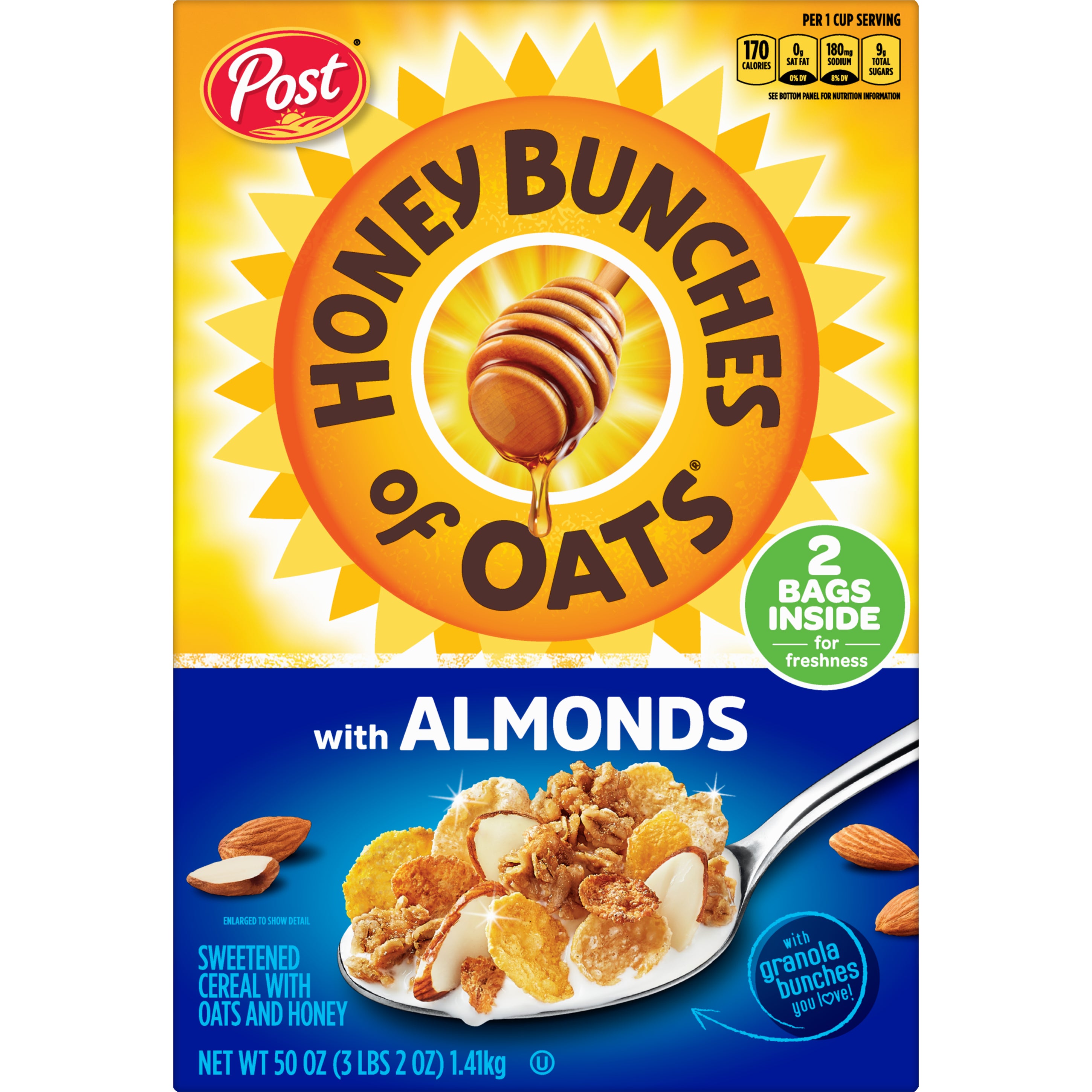 **Post** Honey Bunches of Oats Cereal, with Almonds, 50 oz