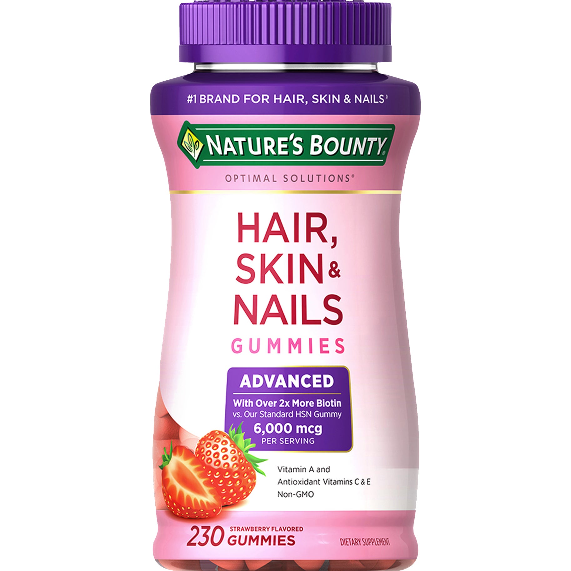 **Nature’s Bounty** Hair, Skin and Nails Advanced Gummies, Strawberry, 6000 mcg, 230 ct