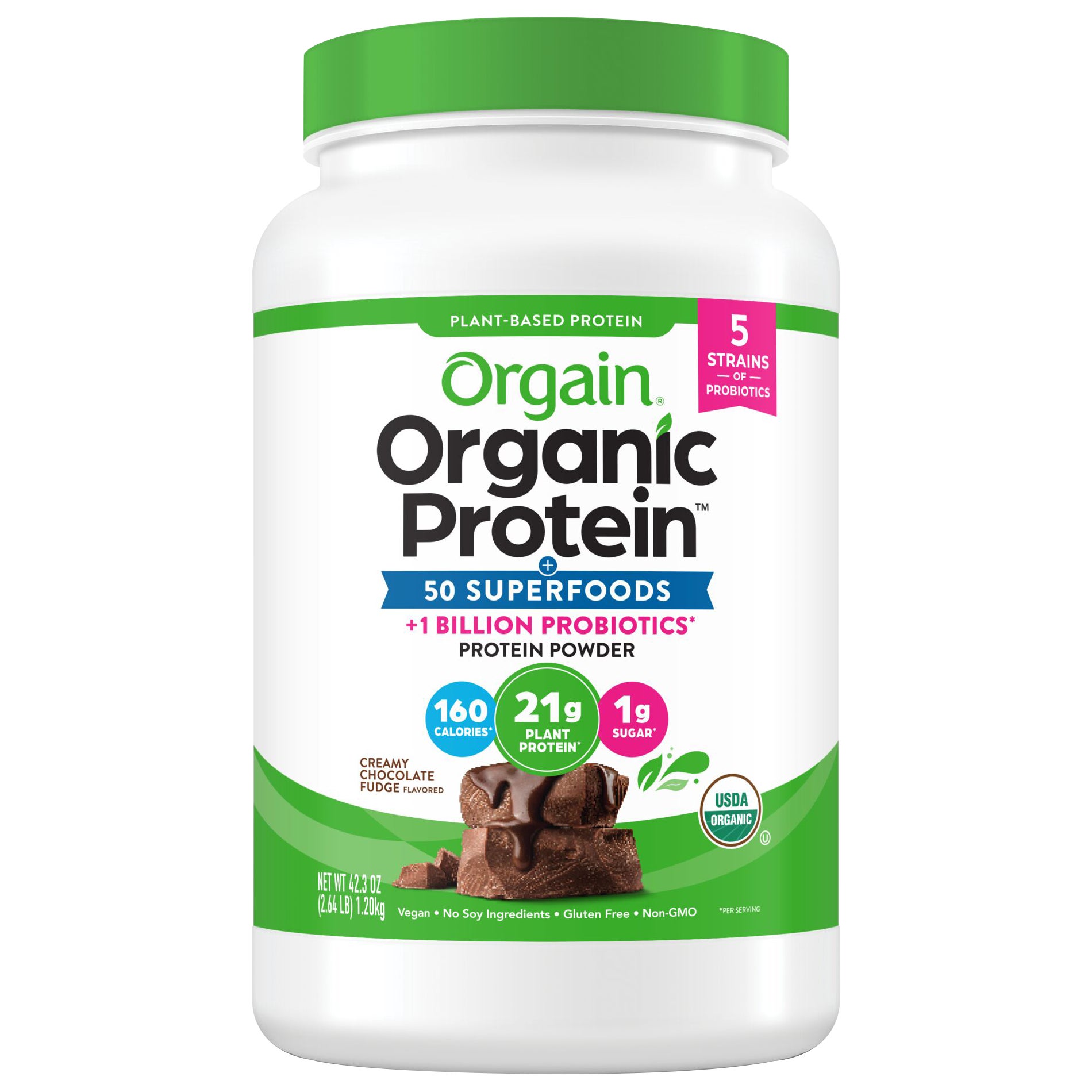 **Orgain** Organic Protein + 50 Superfoods Plant Based Protein Powder, 21g Protein, Creamy Chocolate Fudge, 2.64 lbs