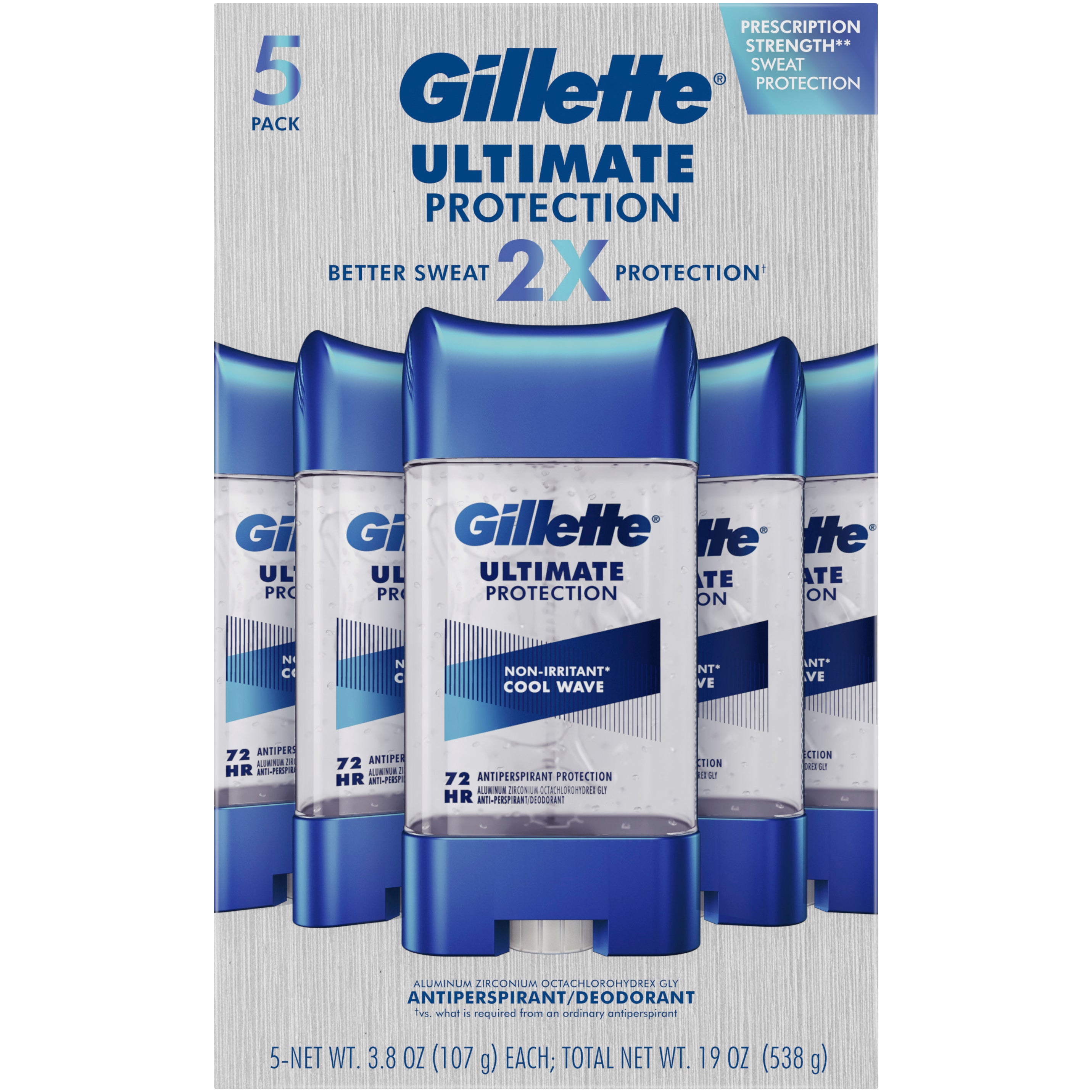 **Gillette** 6-in-1 Antiperspirant Deodorant, Ultimate Protection, Cool Wave, 3.8 oz, 5 ct