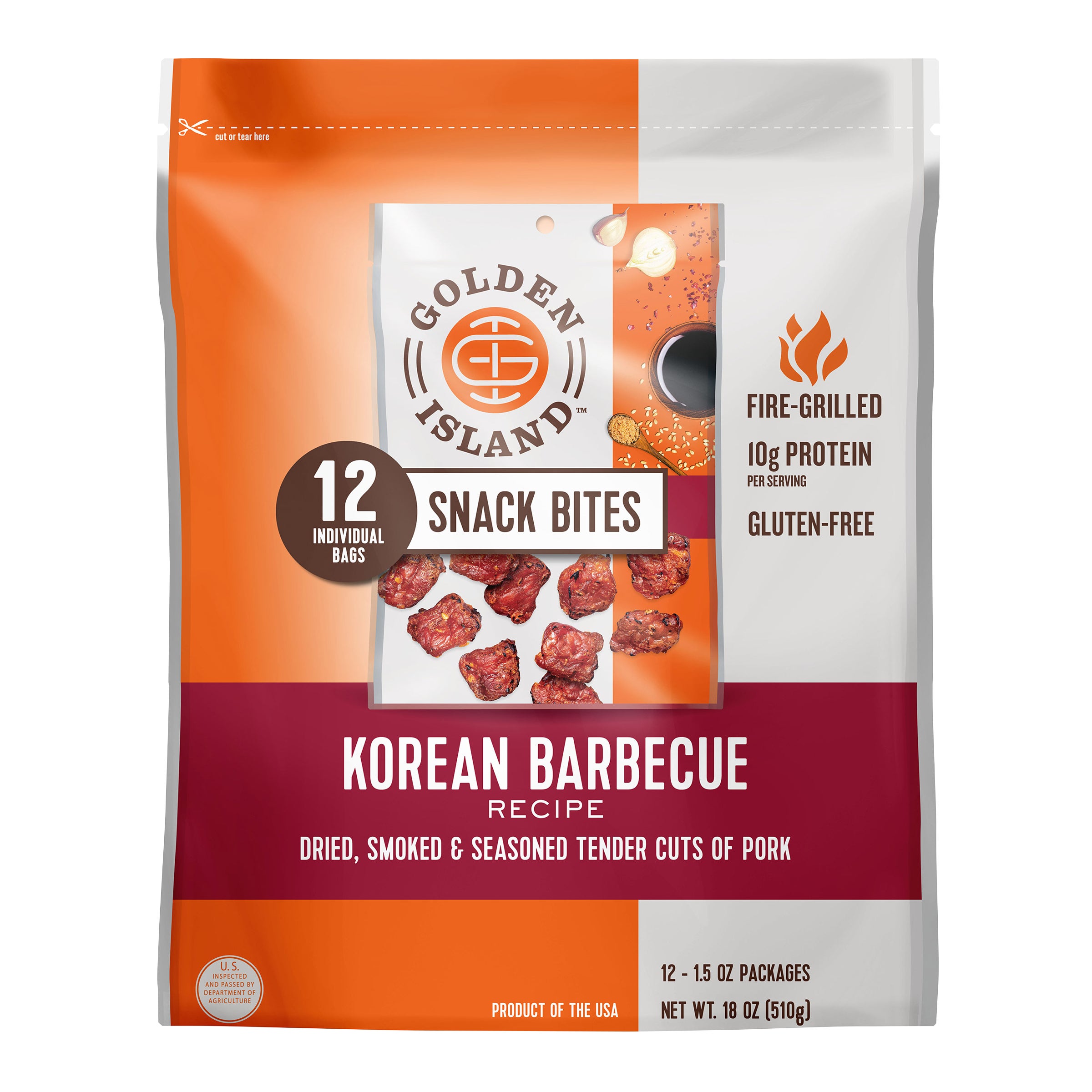 **Golden Island** Pork Snack Bites, Korean Barbecue, 1.5 oz, 12 ct