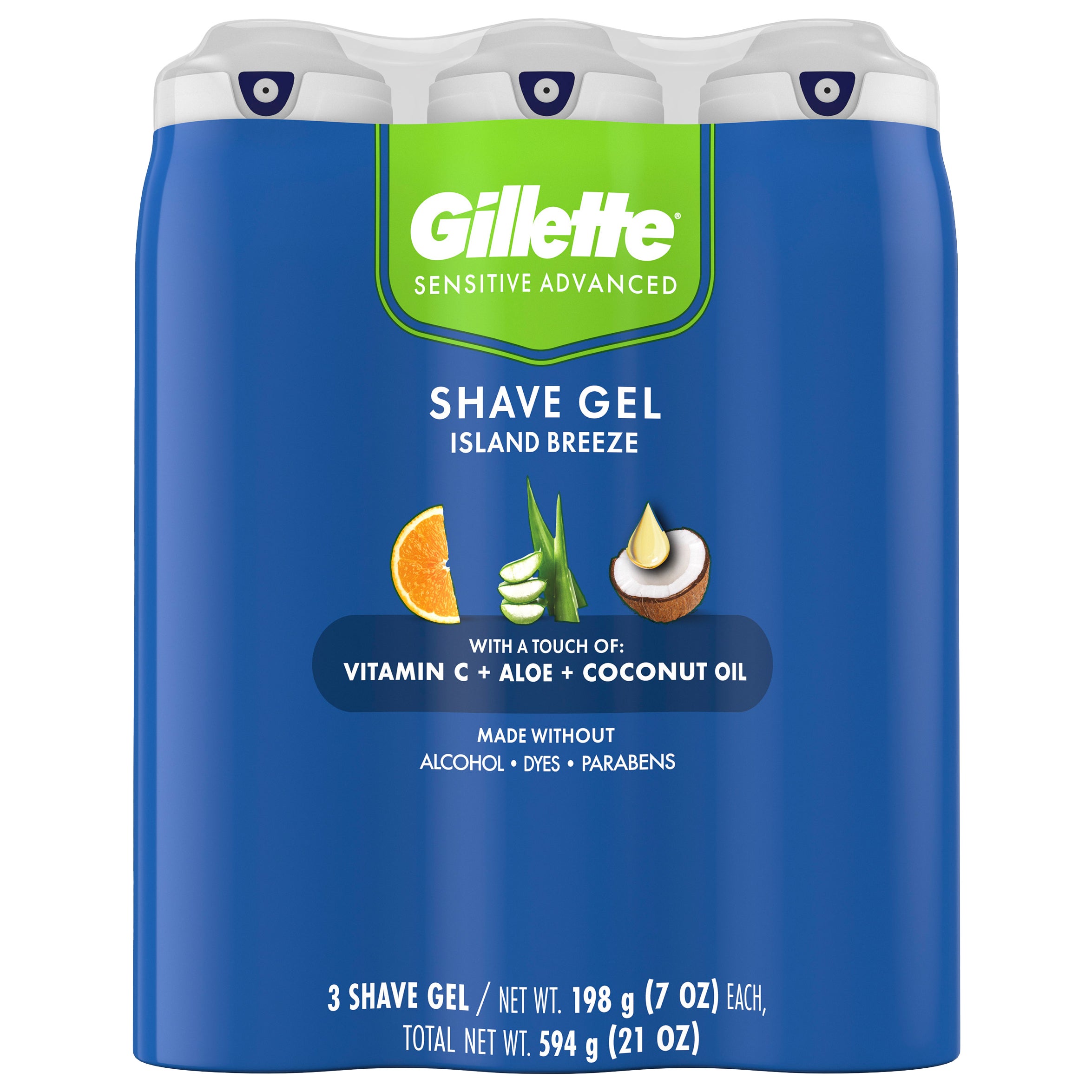 **Gillette Sensitive Advanced** Shave Gel, Island Breeze, 7 oz, 3 ct