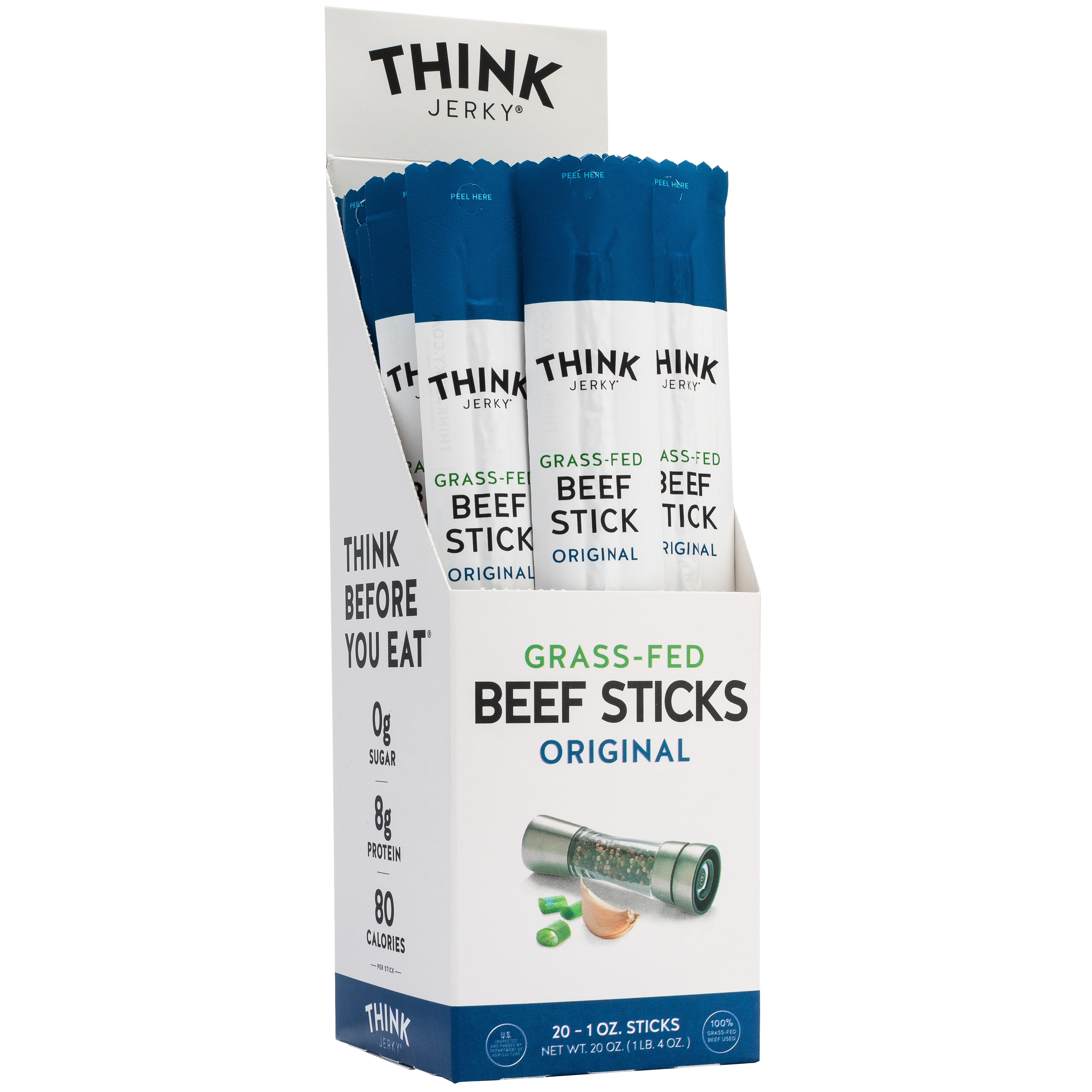 **Think Jerky** Grass-Fed Beef Sticks, Original **AND/OR** Jalapeño, 1 oz, 20 ct