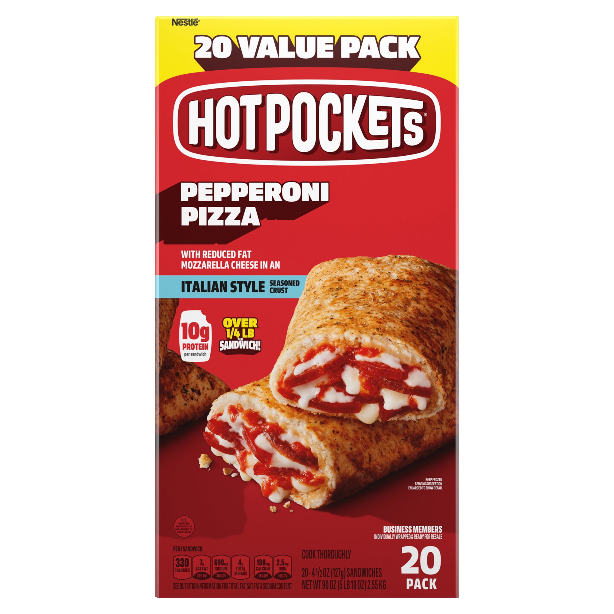 **Hot Pockets** Pepperoni Pizza **AND/OR** Hickory Ham & Cheddar, 4.5 oz, 20 ct