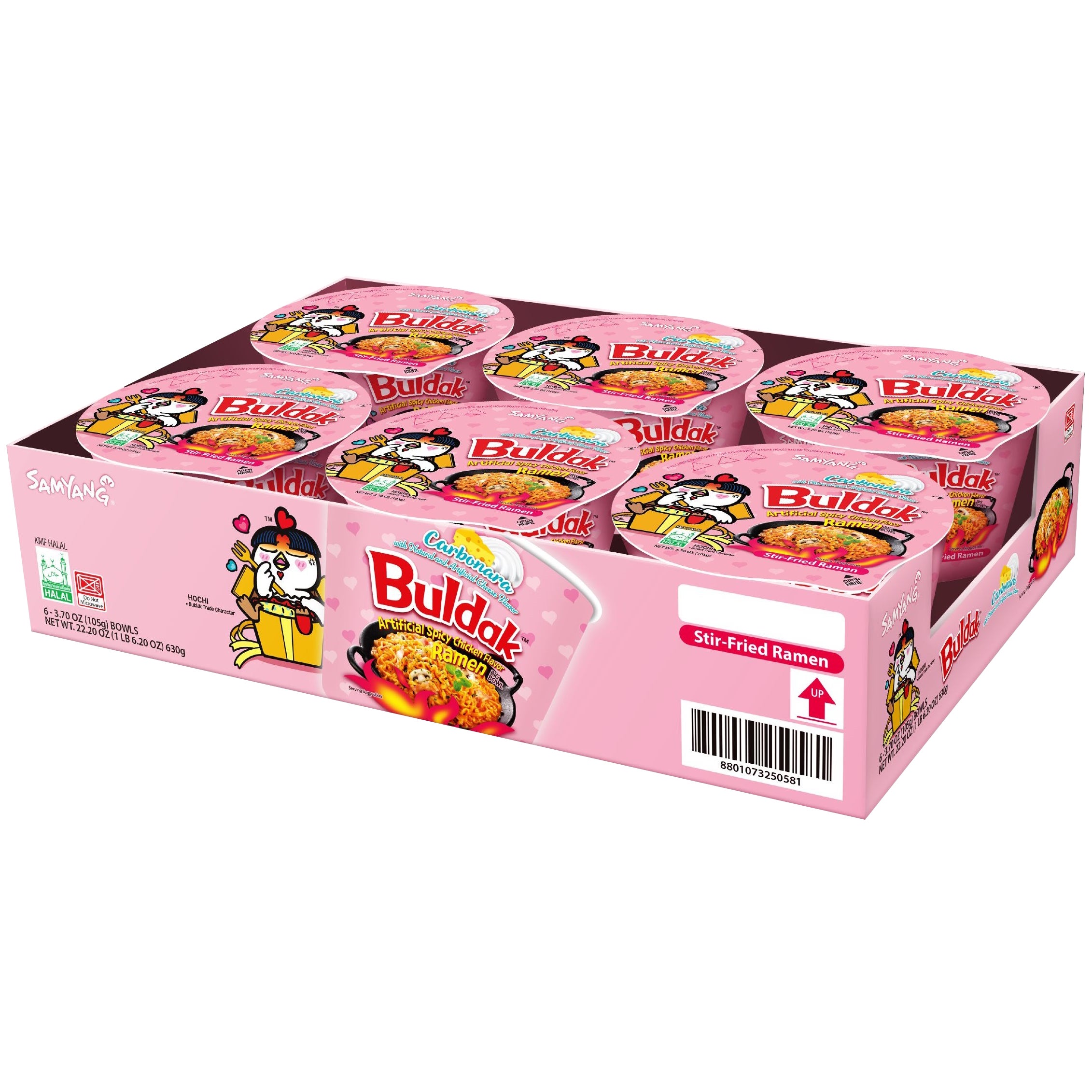 **Samyang** Buldak Stir-Fried Ramen, Carbonara, Spicy Chicken, 3.7 oz, 6 ct