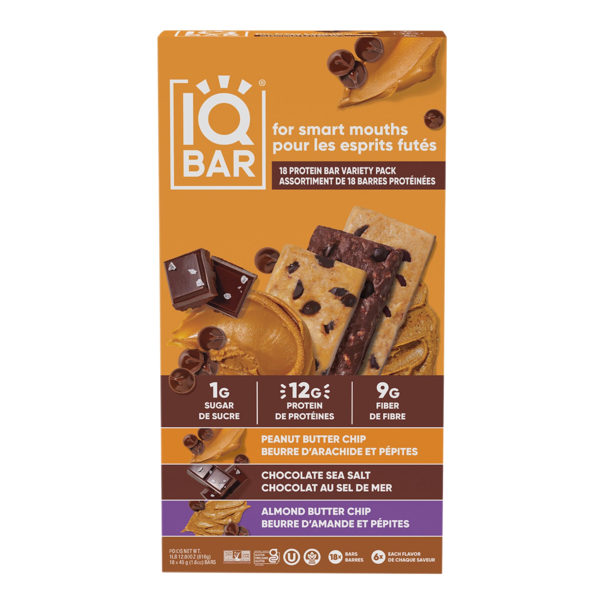 **IQBAR** Plant Protein Bar, Chocolate Lovers Variety, 1.6 oz, 18 ct