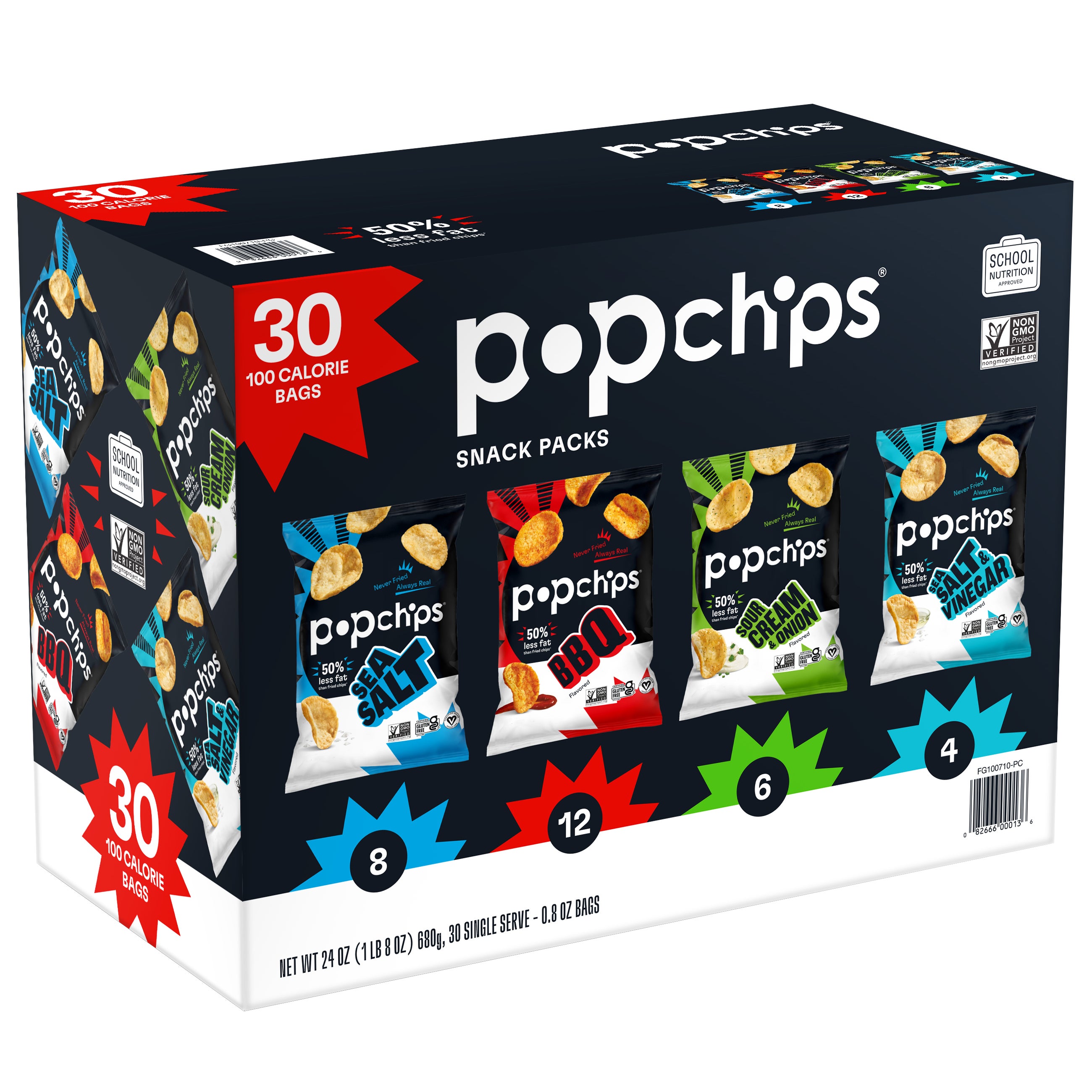 **Popchips** Potato Chips Snack Packs, Variety, 0.8 oz, 30 ct