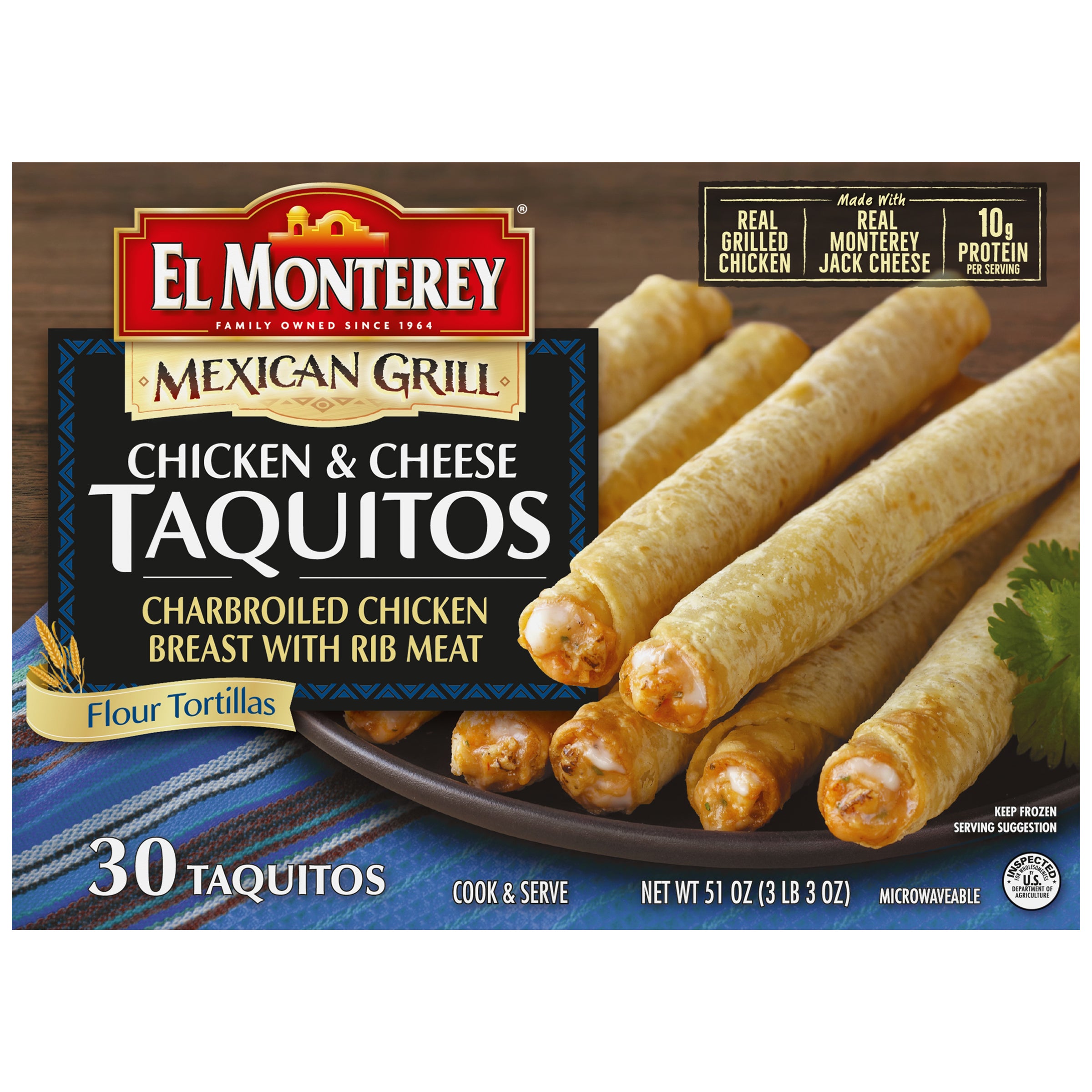 **El Monterey** Mexican Grill Taquitos, Chicken & Cheese, 51 oz, 30 ct