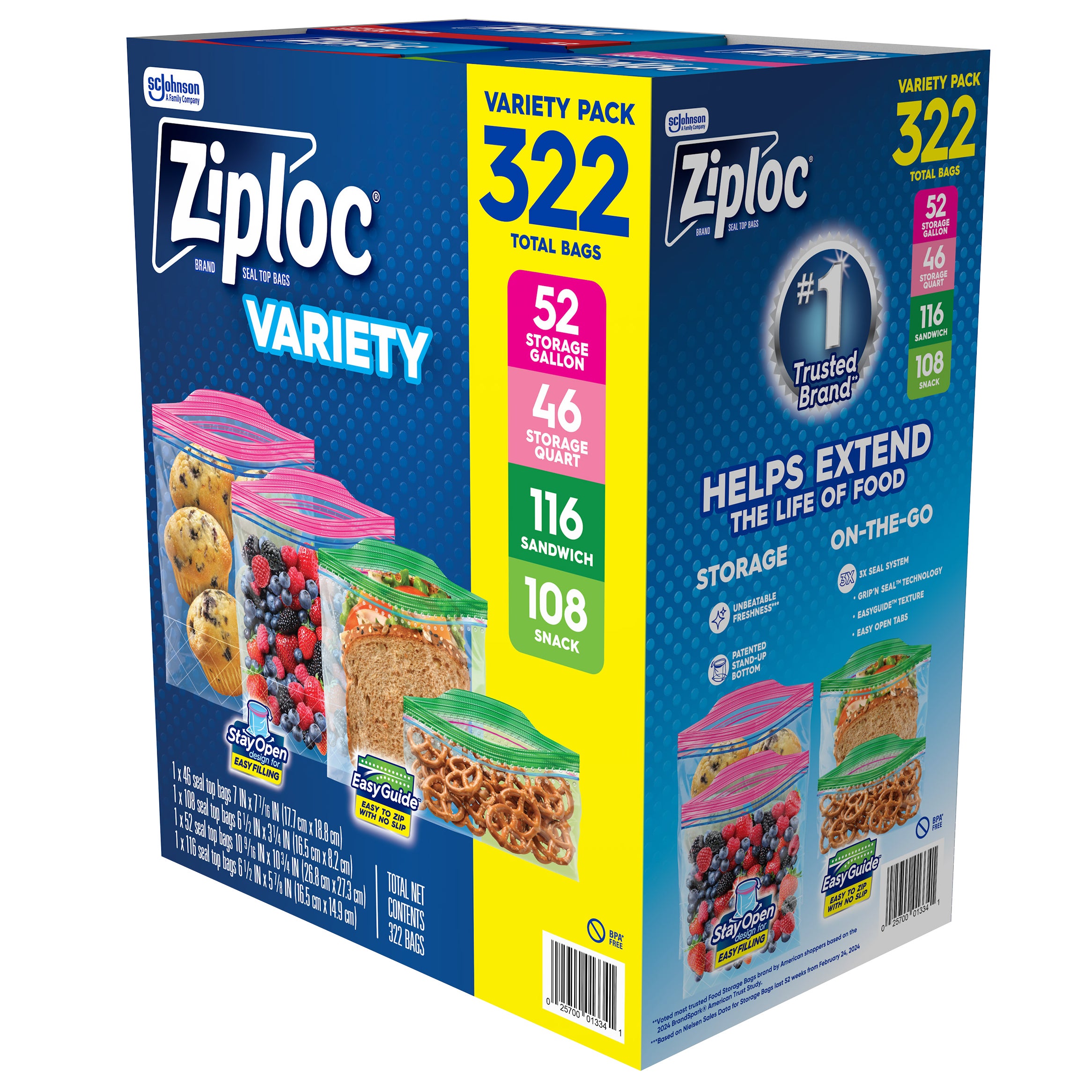 **Ziploc** Grip ‘n Seal Bags, Variety, 322 ct