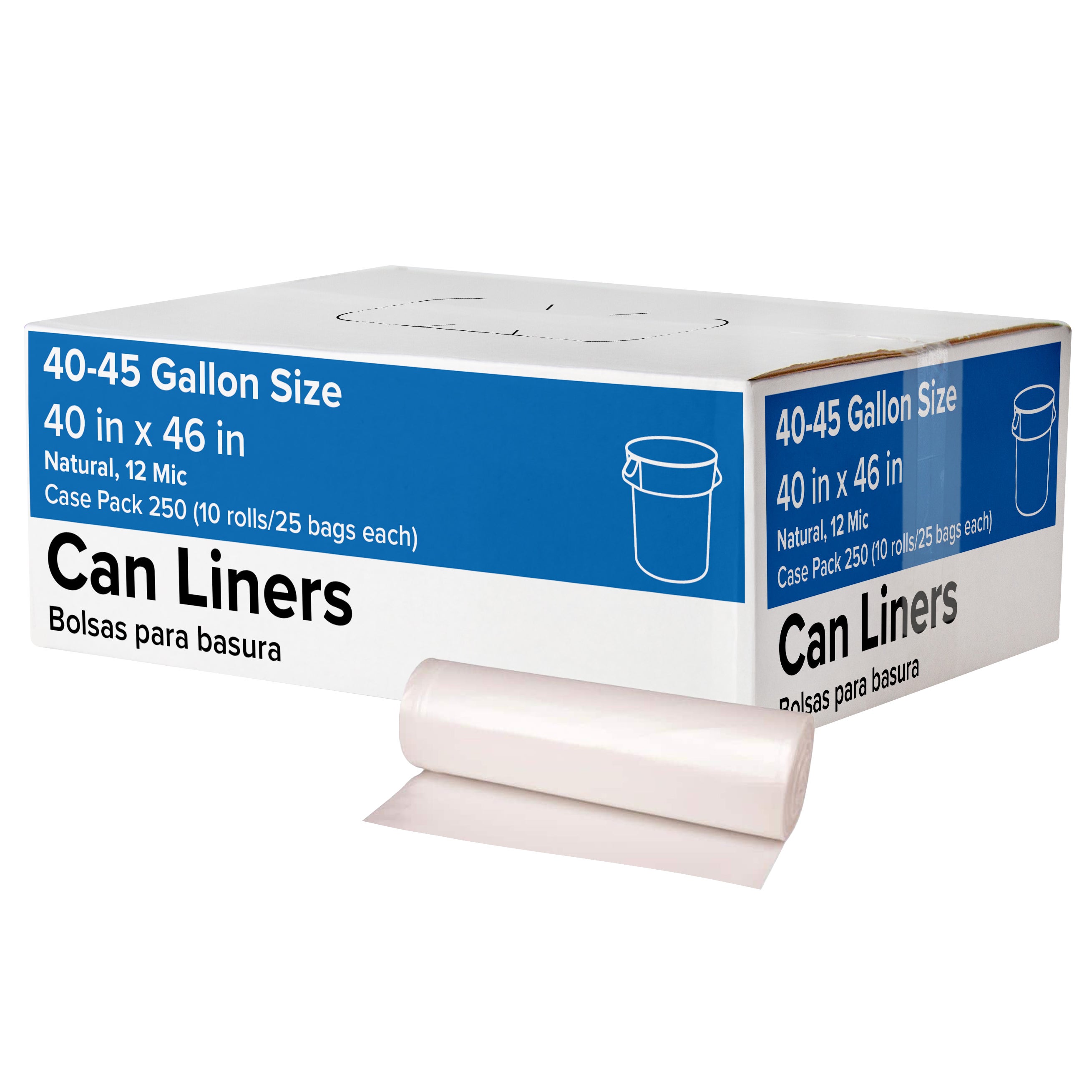 **Berry Global** Trash Can Liners, 40-45 Gallon, 12 mic, Natural, 250 ct