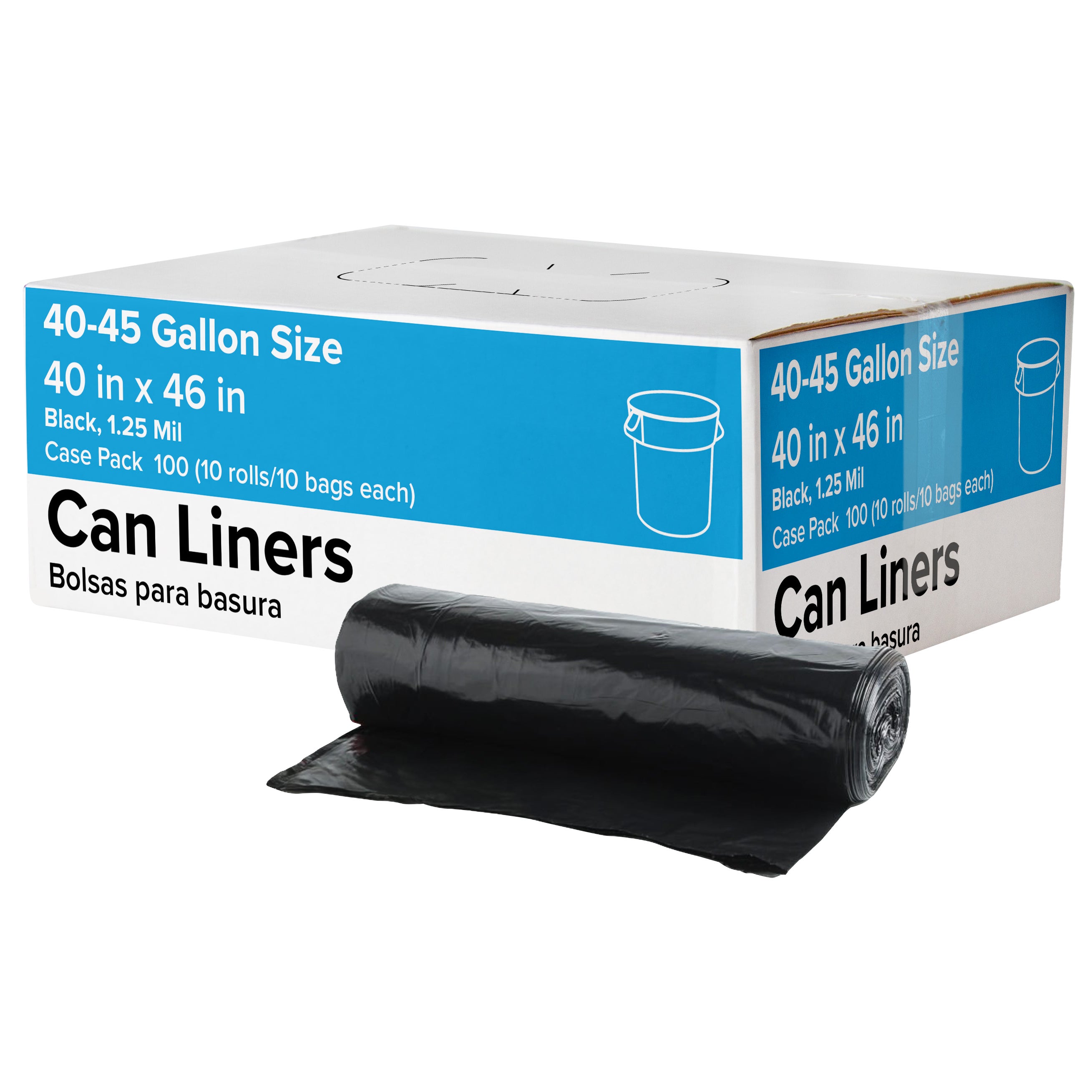 **Berry Global** Trash Can Liners, 40-45 Gallon, 1.25 mil, Black, 100 ct
