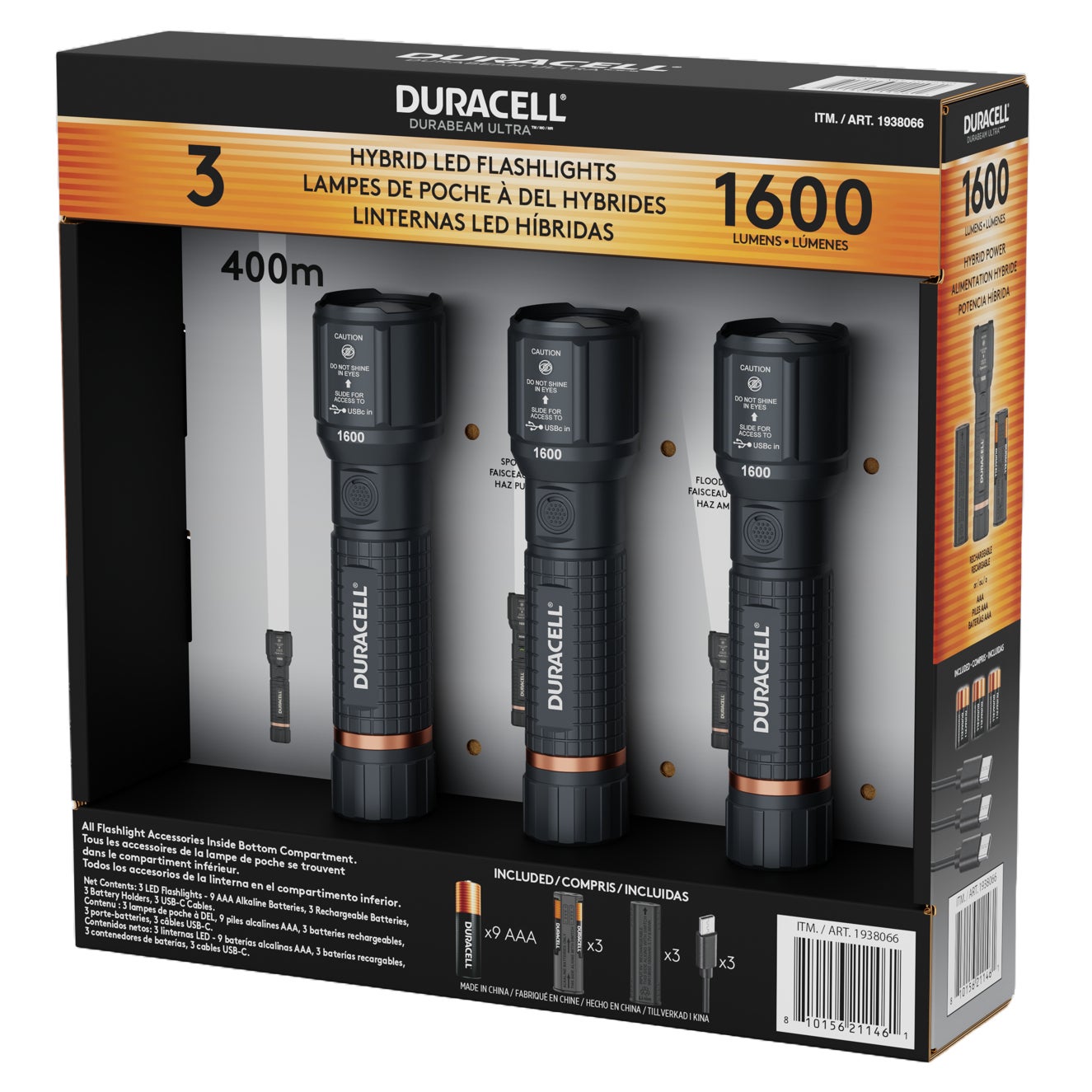 **Duracell** Flashlights, Hybrid Power, Durabeam Ultra, 1600 Lumens, 3 ct