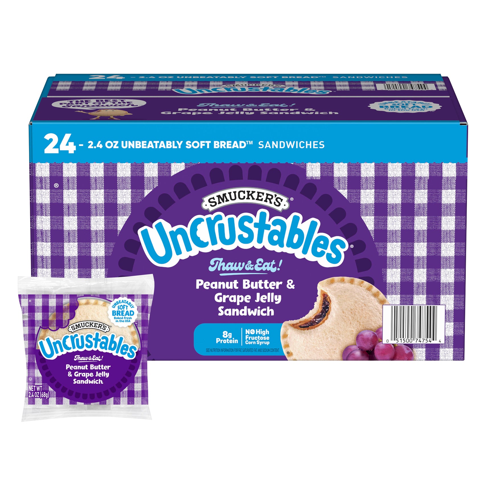 **Smucker’s** Uncrustables, Peanut Butter & Grape Jelly, 2.4 oz, 24 ct