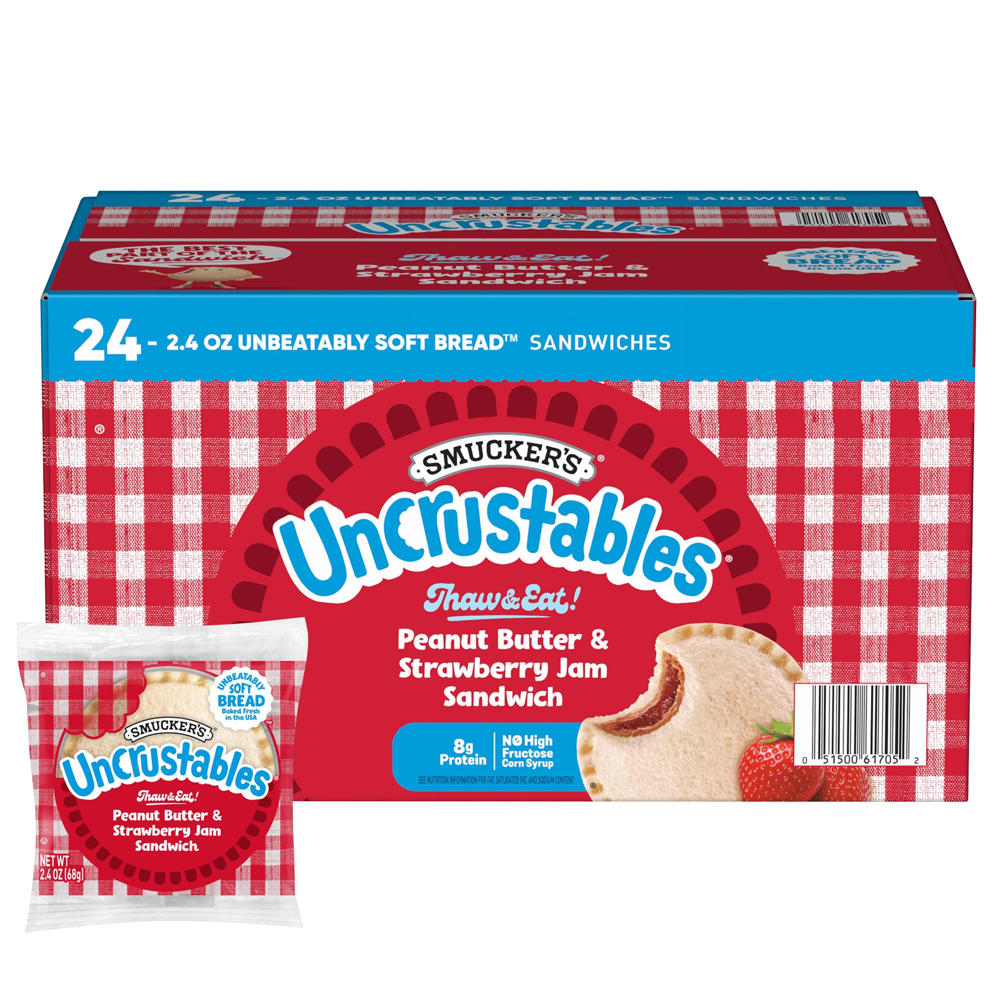 **Smucker’s** Uncrustables, Peanut Butter & Strawberry Jam, 2.4 oz, 24 ct