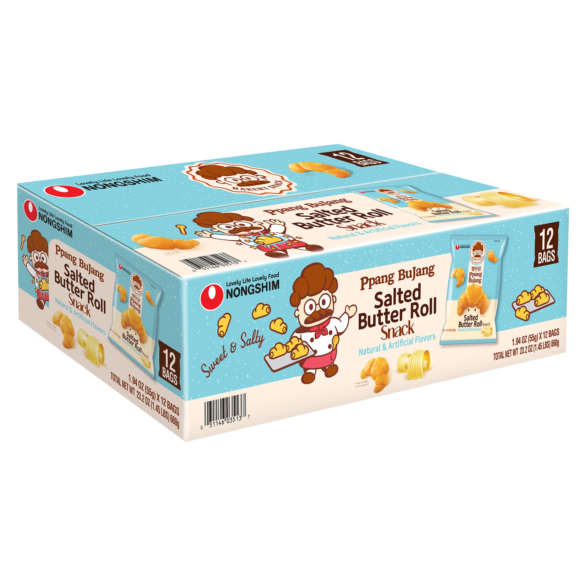 **Nongshim** Ppang BuJang Salted Butter Roll Snack, 1.94 oz, 12 ct