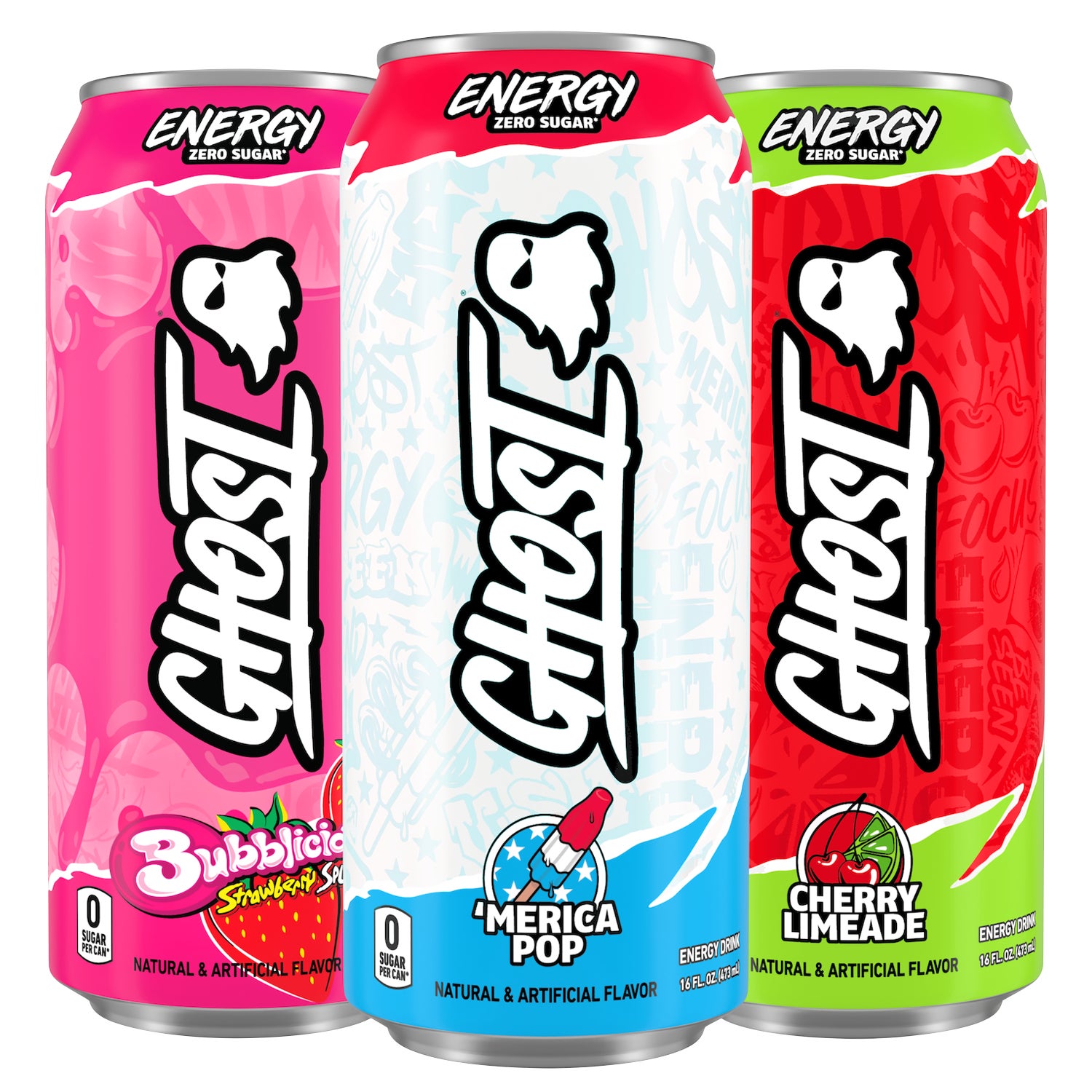 **Ghost** Energy Drink, Zero Sugar, Choose From Assorted Flavors, 16 fl oz, 18 ct