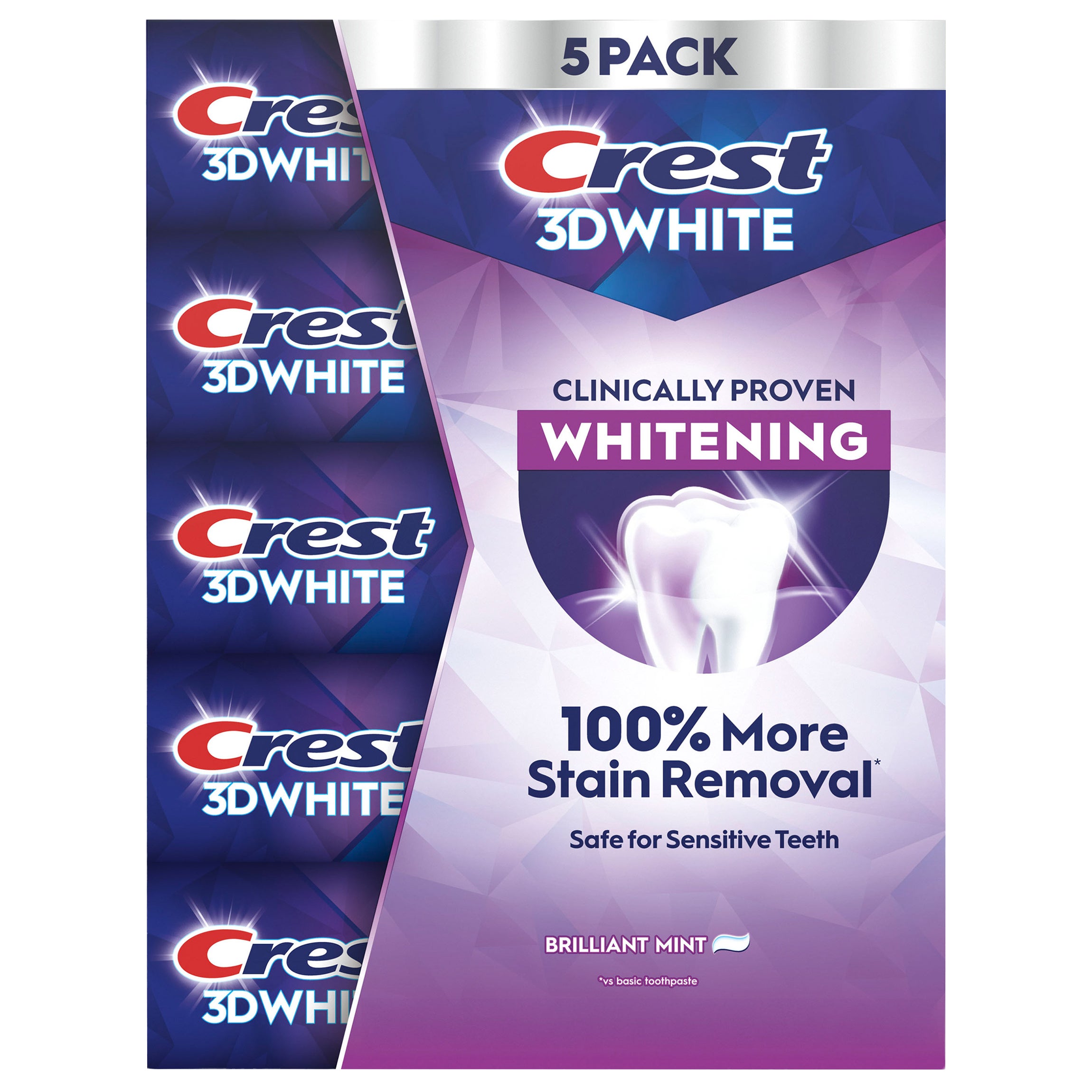 **Crest** 3D White Toothpaste, Brilliant Mint, 5.2 oz, 5 ct