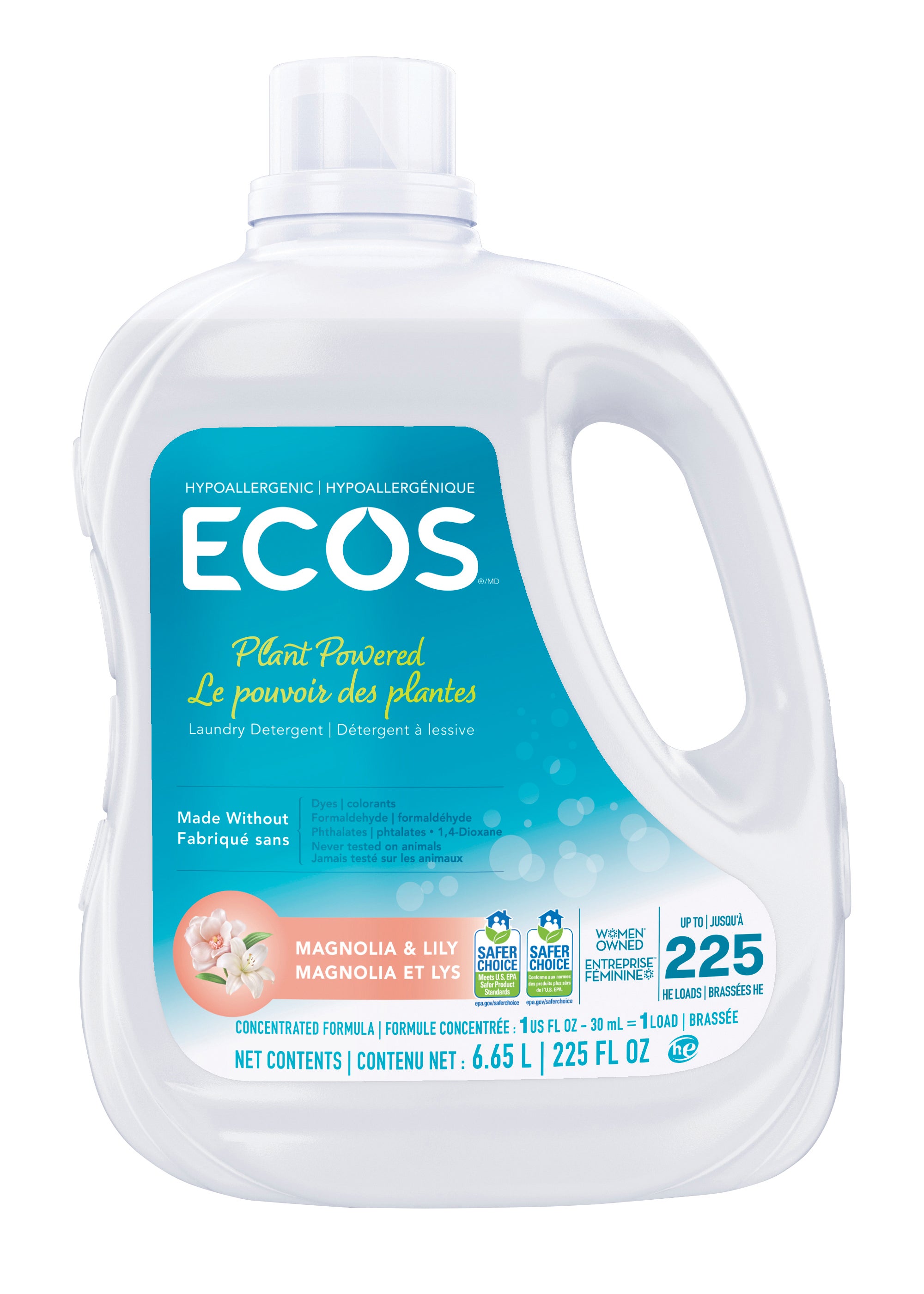 **ECOS** Liquid Laundry Detergent, Hypoallergenic, HE Compatible, Magnolia and Lily Scent, 225 fl oz