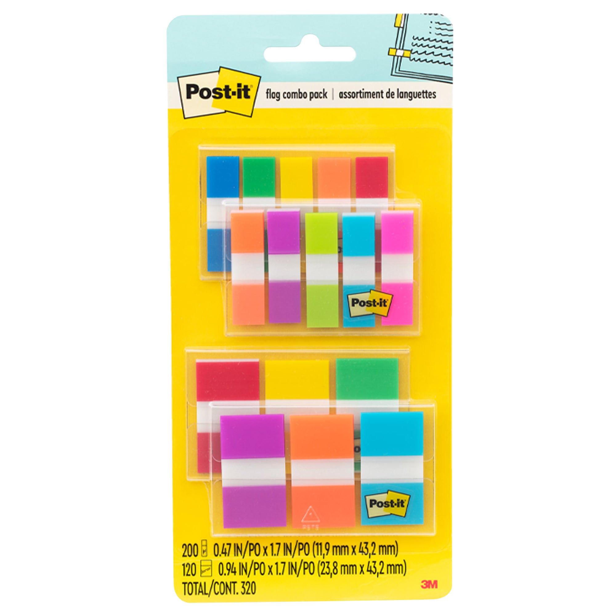 **Post-it** Flags Combo Pack, Assorted Sizes and Colors, 320 ct