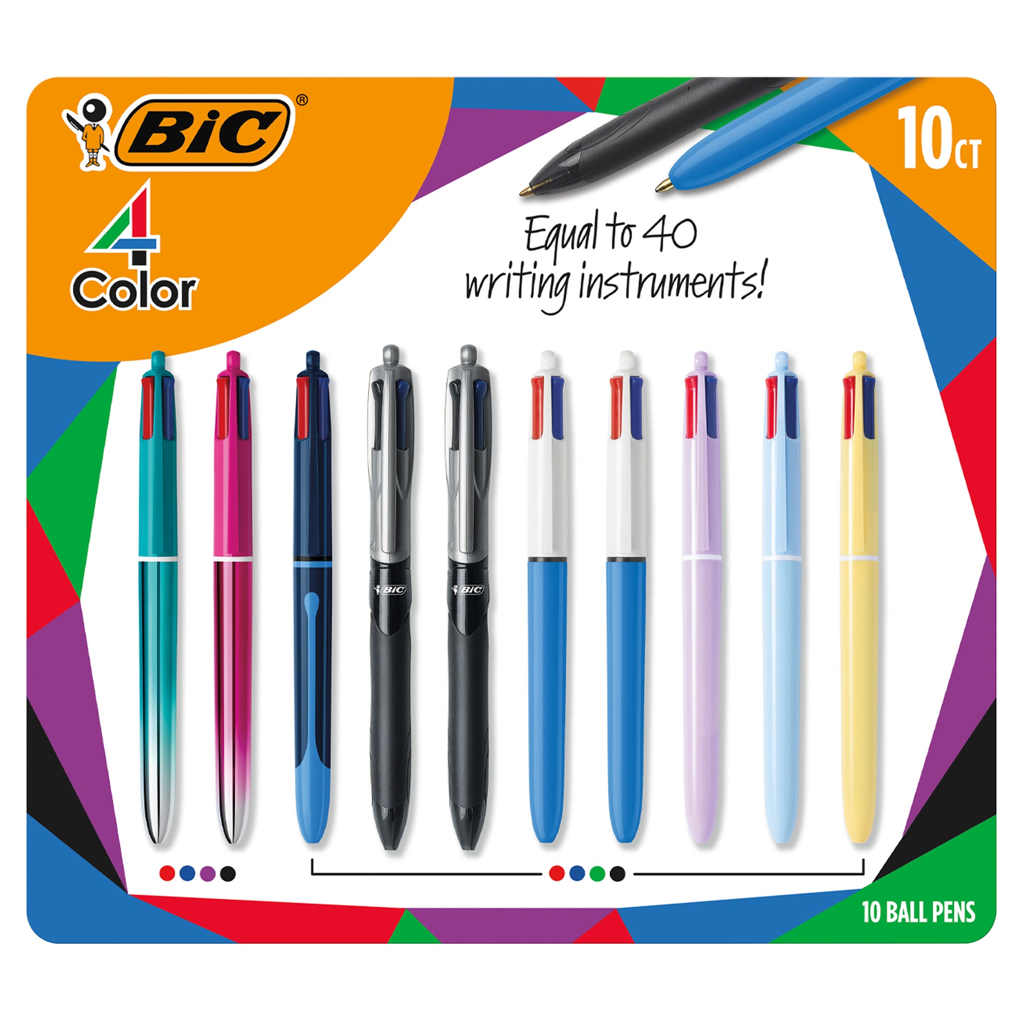 **BIC** 4-Color Retractable Ball Pens, Medium Point 1.0 mm, Multicolor Ink, 10 ct
