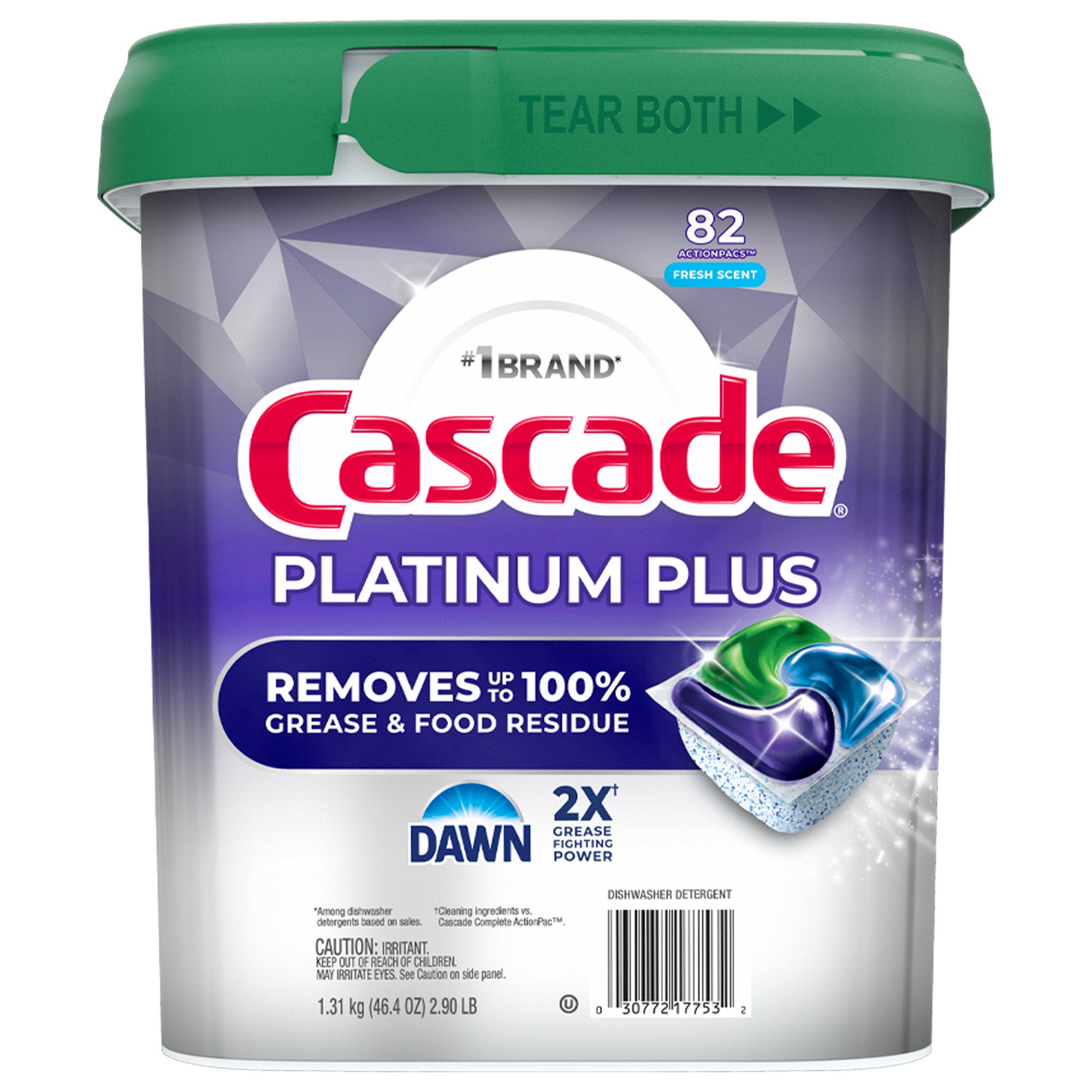 **Cascade Platinum Plus** Dishwasher Detergent, ActionPacs, Fresh Scent, 82 ct