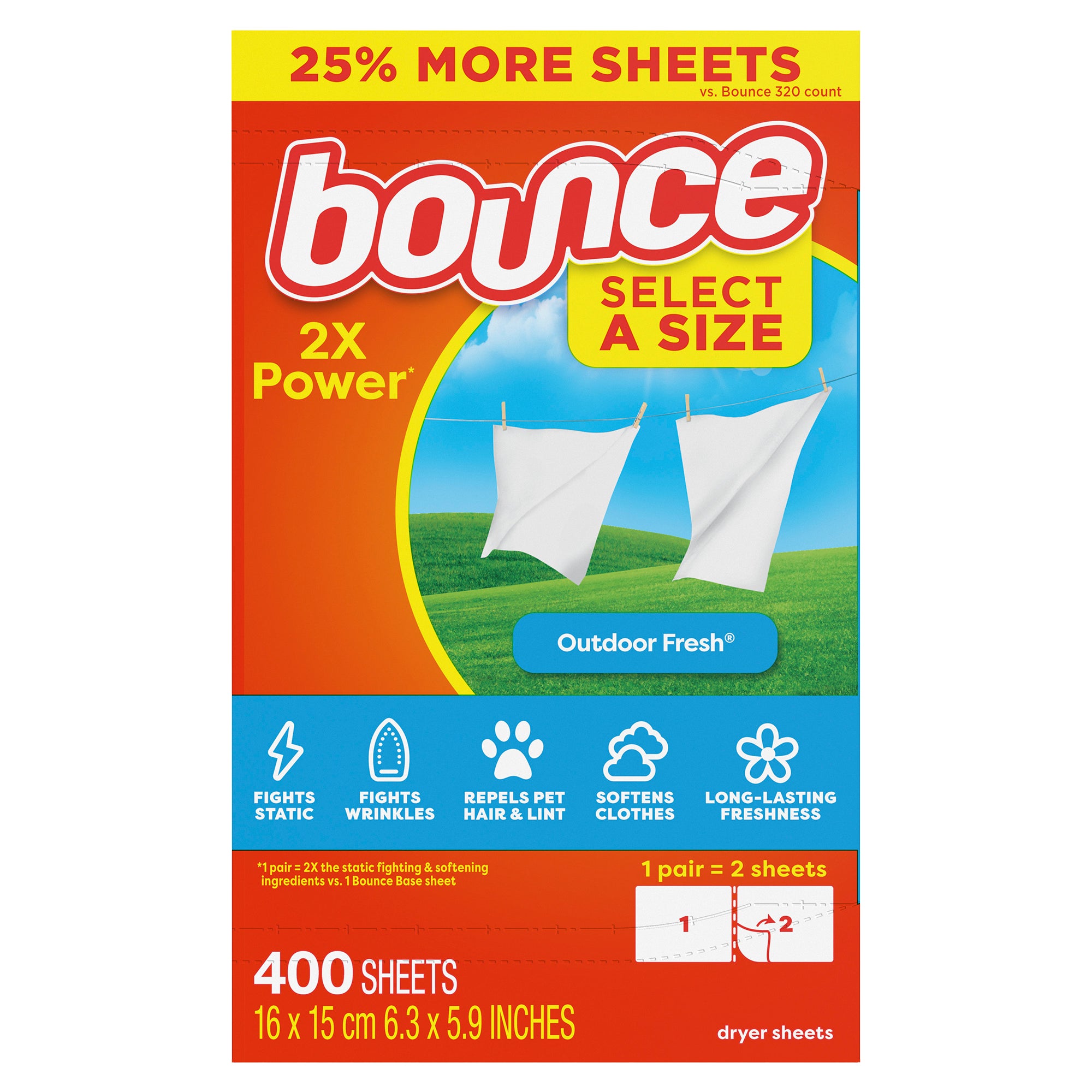 **Bounce** Fabric Softener Dryer Sheets, Select-a-Size, Outdoor Fresh Scent, 400 ct