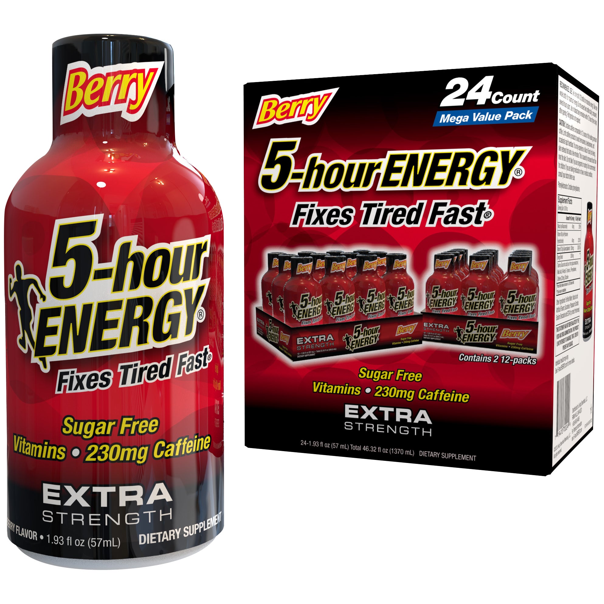 **5-hour Energy** Shot, Extra Strength, Berry, Grape, Fruity Rainbow, **AND/OR** Firework Freeze, 1.93 fl oz, 24 ct
