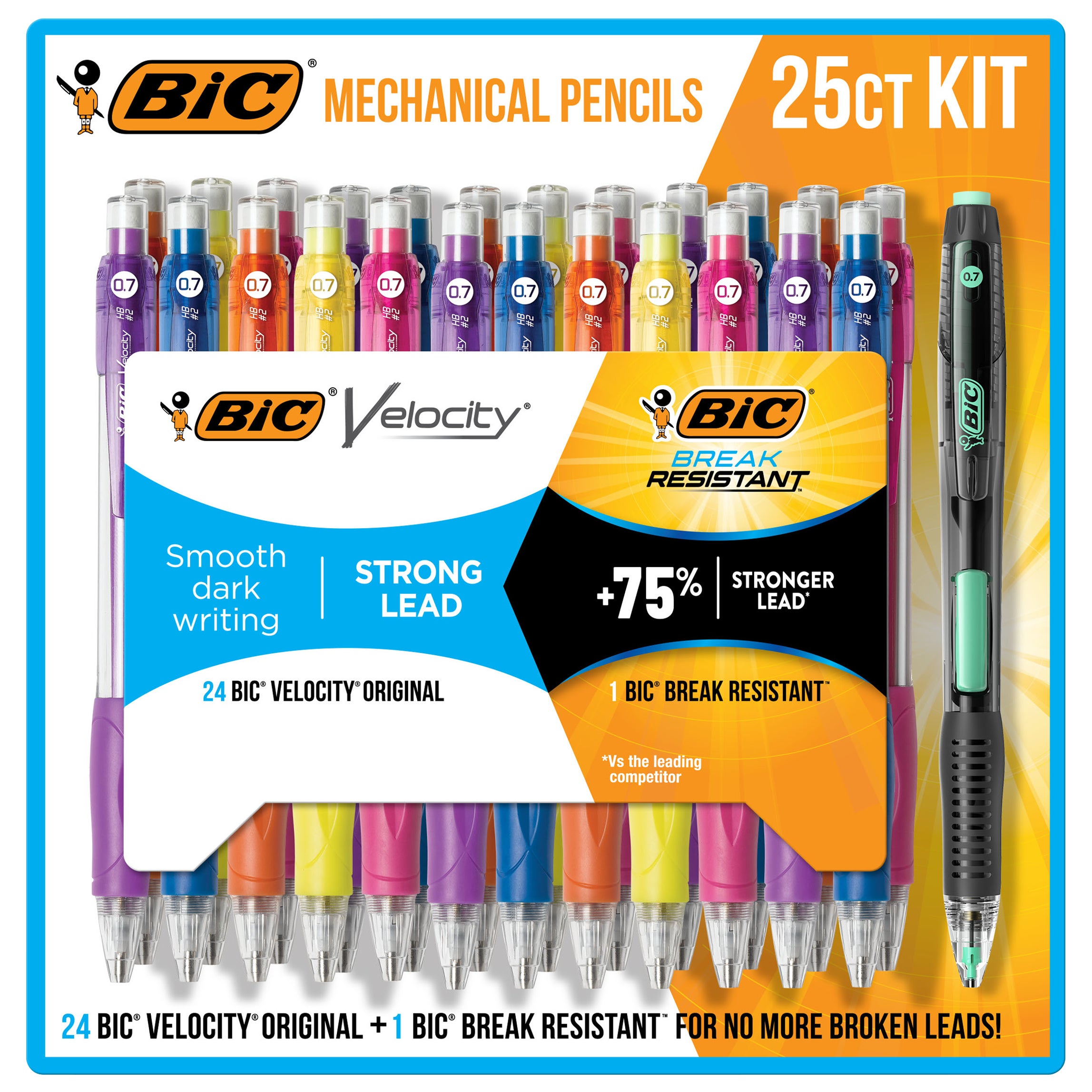 **BIC** Mechanical Pencil Kit, 24 Velocity + 1 Break-Resistant, 0.7 mm Lead, 25 ct