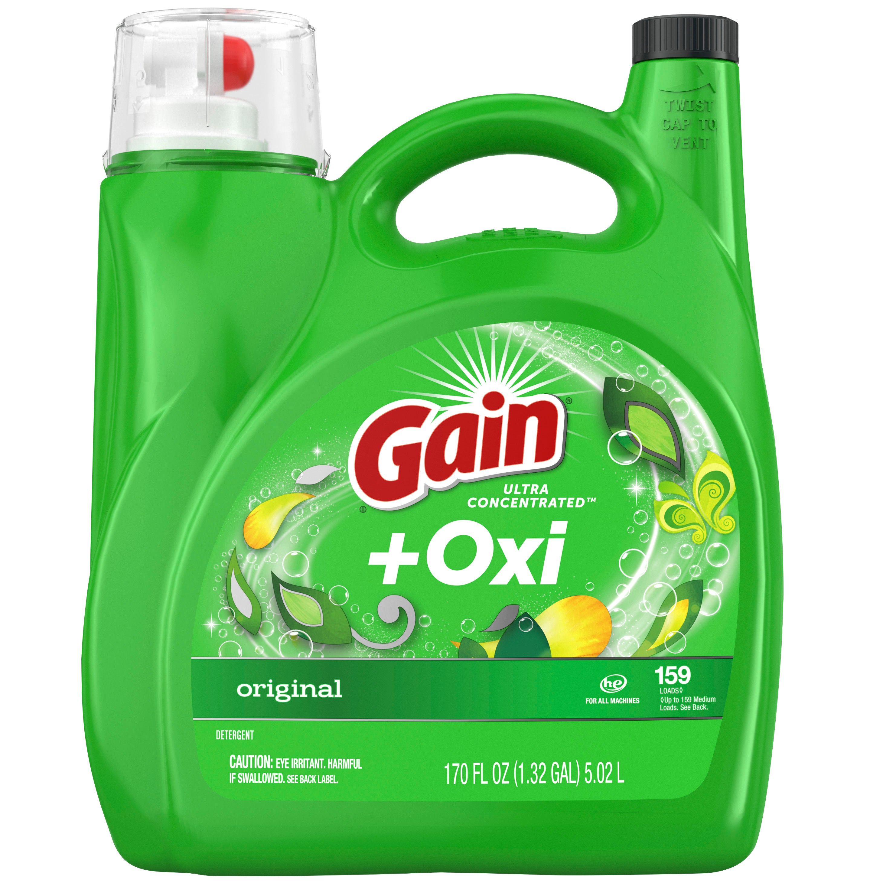 **Gain Plus Oxi** Liquid Laundry Detergent, Ultra Concentrated, Original Scent, 159 Loads, 170 fl oz