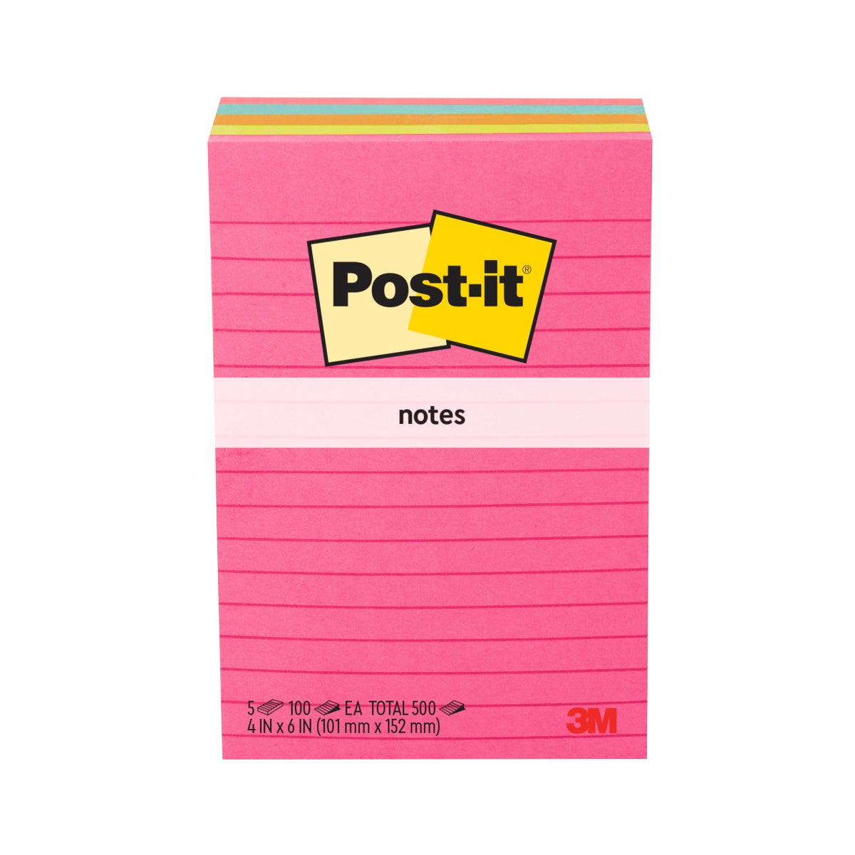 **Post-it** Notes, 4" x 6", Assorted Bright Colors, 100 Sheets, 5 Pads