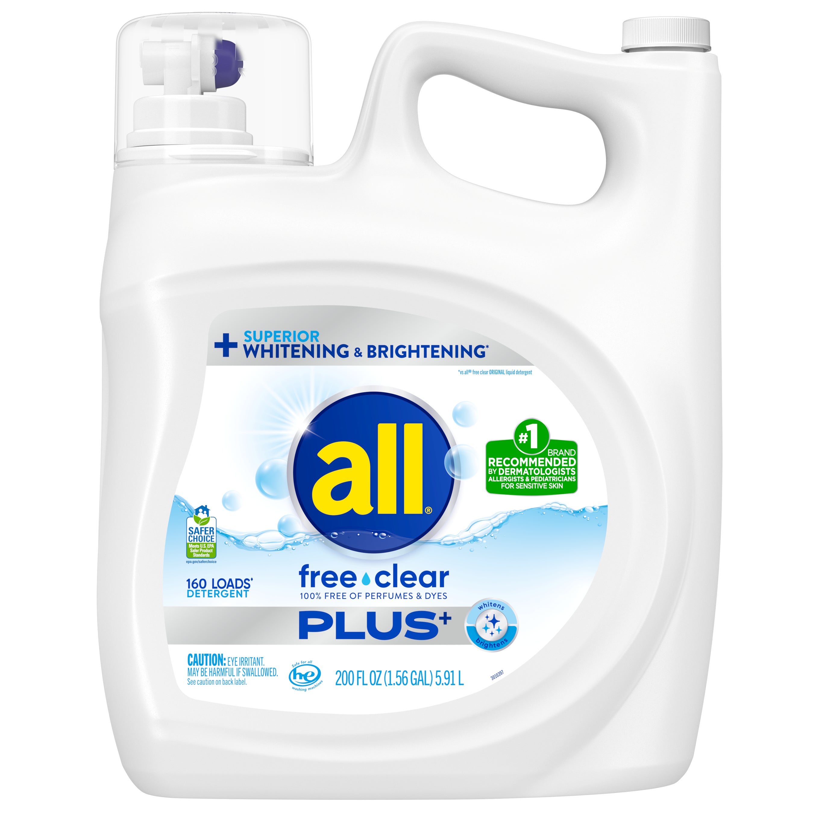 **All** Liquid Laundry Detergent, Free & Clear Plus, Unscented, 200 fl oz, 160 loads