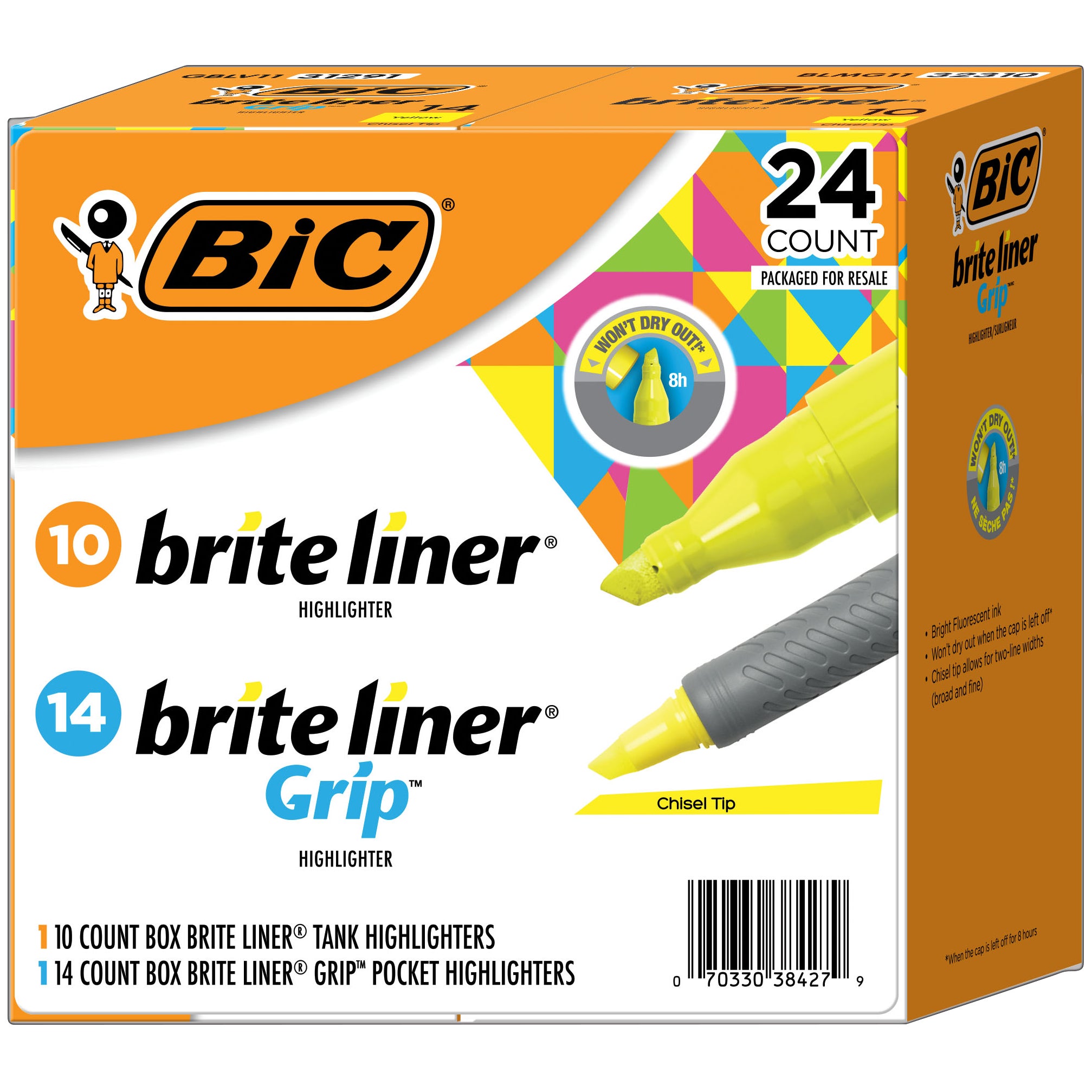 **BIC** Brite Liner Highlighters, Combo Pack, Chisel Tip, Fluorescent Yellow, 24 ct