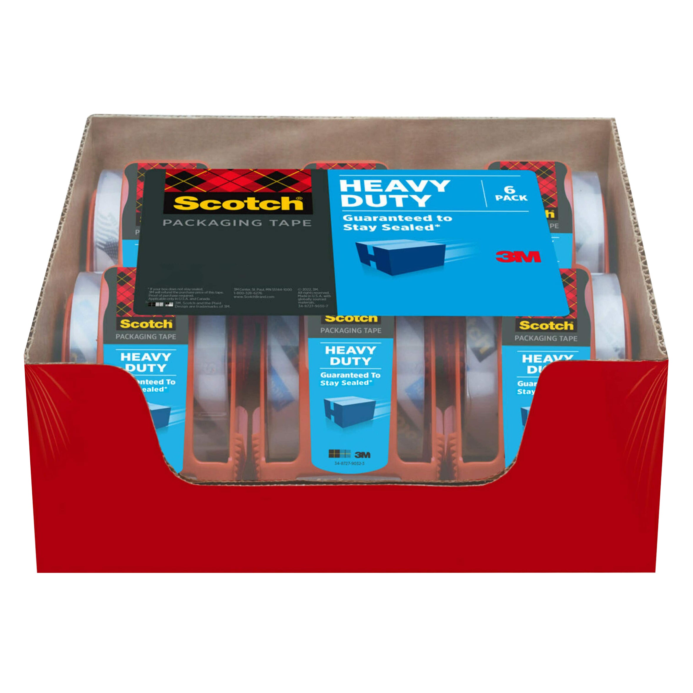 **Scotch** Packaging Tape with Dispenser, Heavy Duty, 1.88" x 19.4 yards, 6 ct