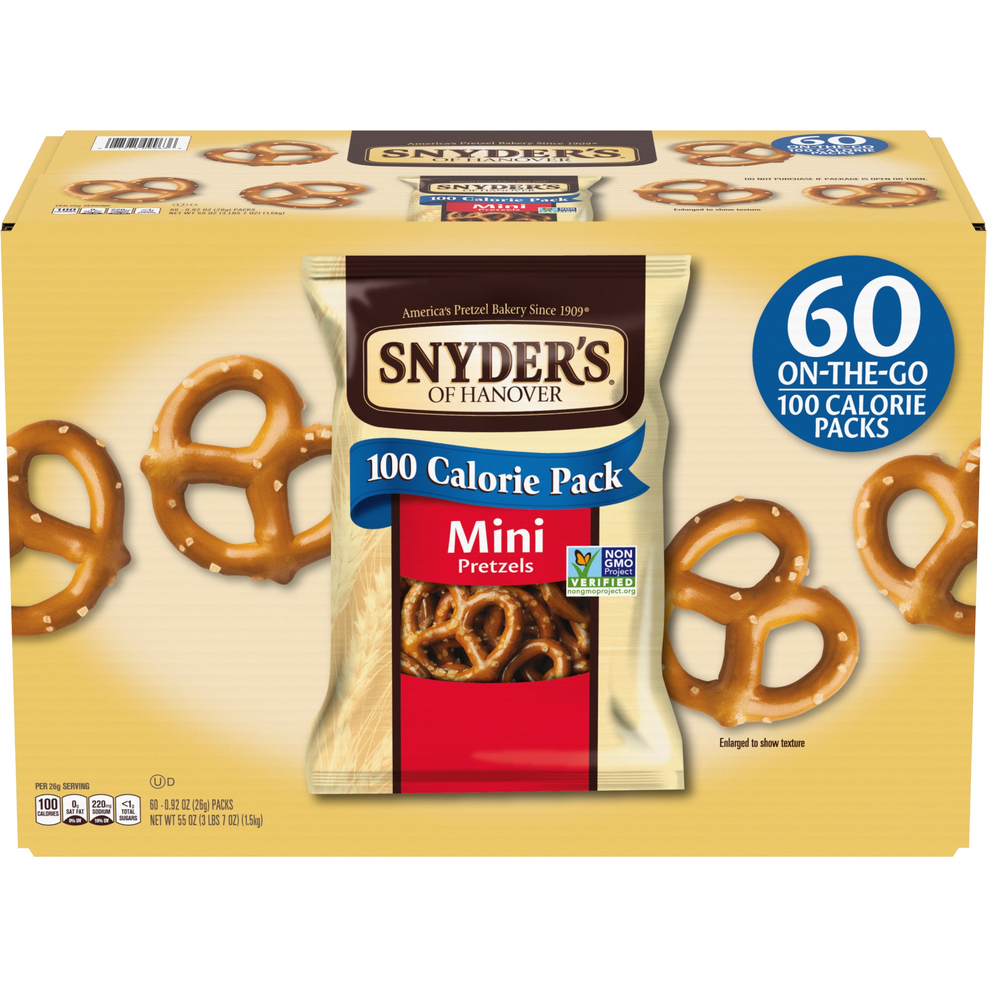 **Snyder's of Hanover** Mini Pretzels, 100 Calorie Pack, 0.92 oz, 60 ct