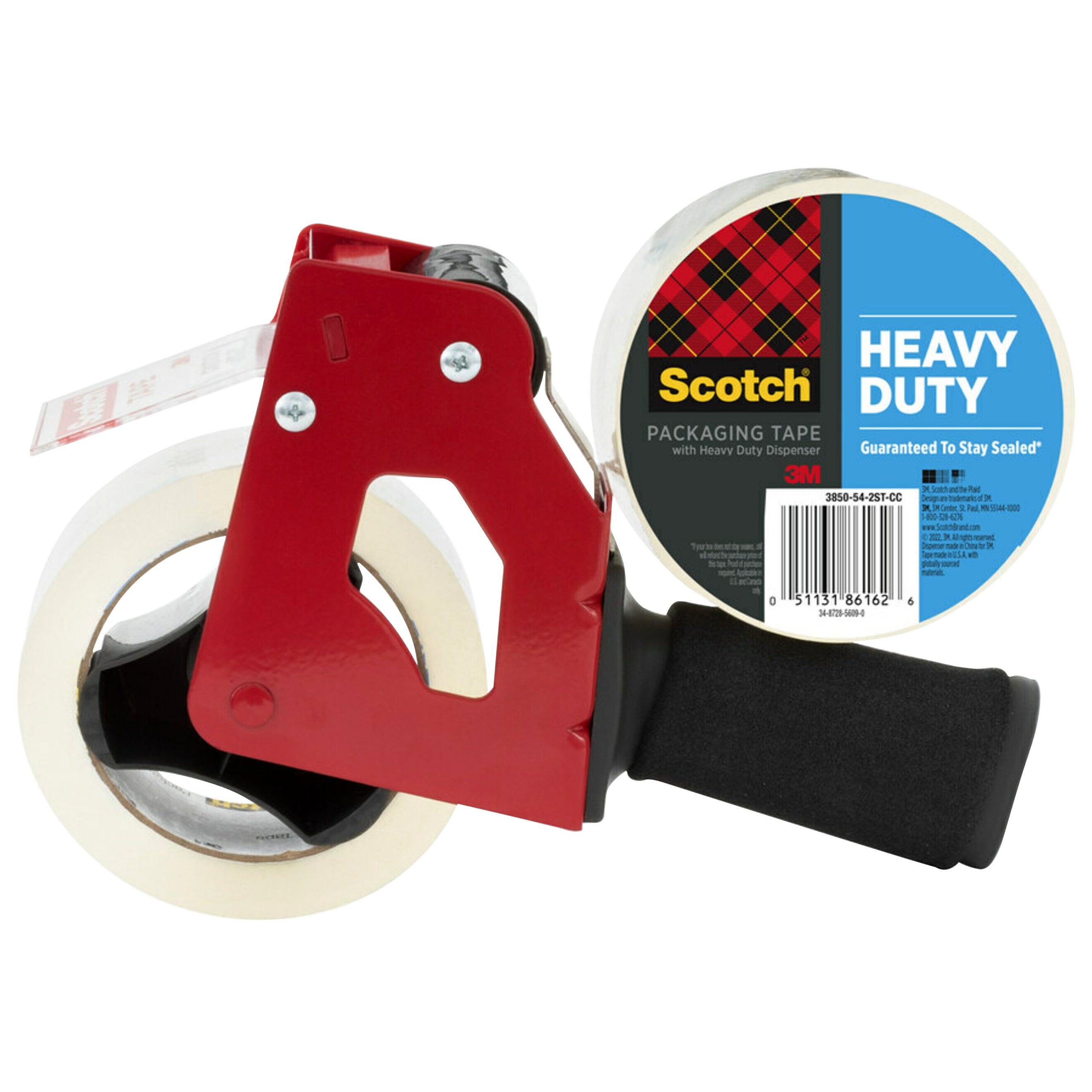 **Scotch** Heavy Duty Shipping Packaging Tape with Tape Gun Dispenser, 2 Rolls of Tape Included