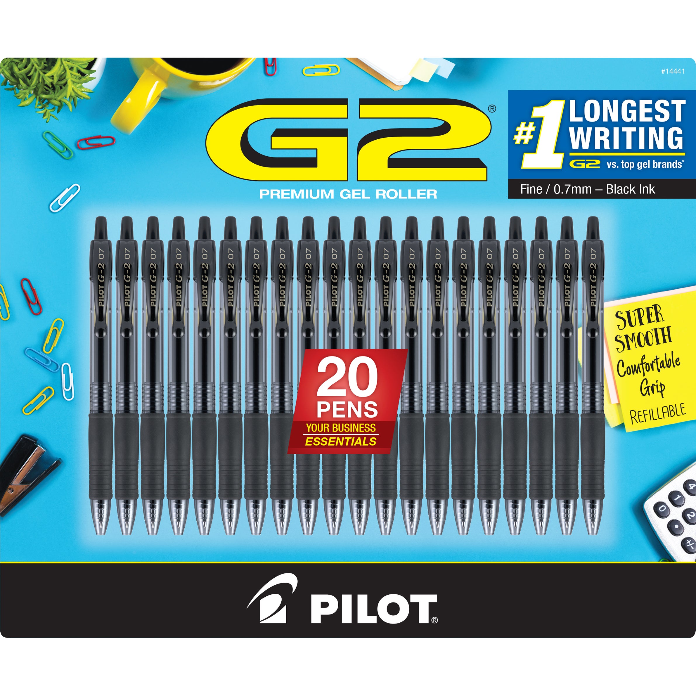 **Pilot** G2 Retractable Gel Pens, Fine Point 0.7mm, Black Ink **AND/OR** Assorted Ink Colors, 20 ct